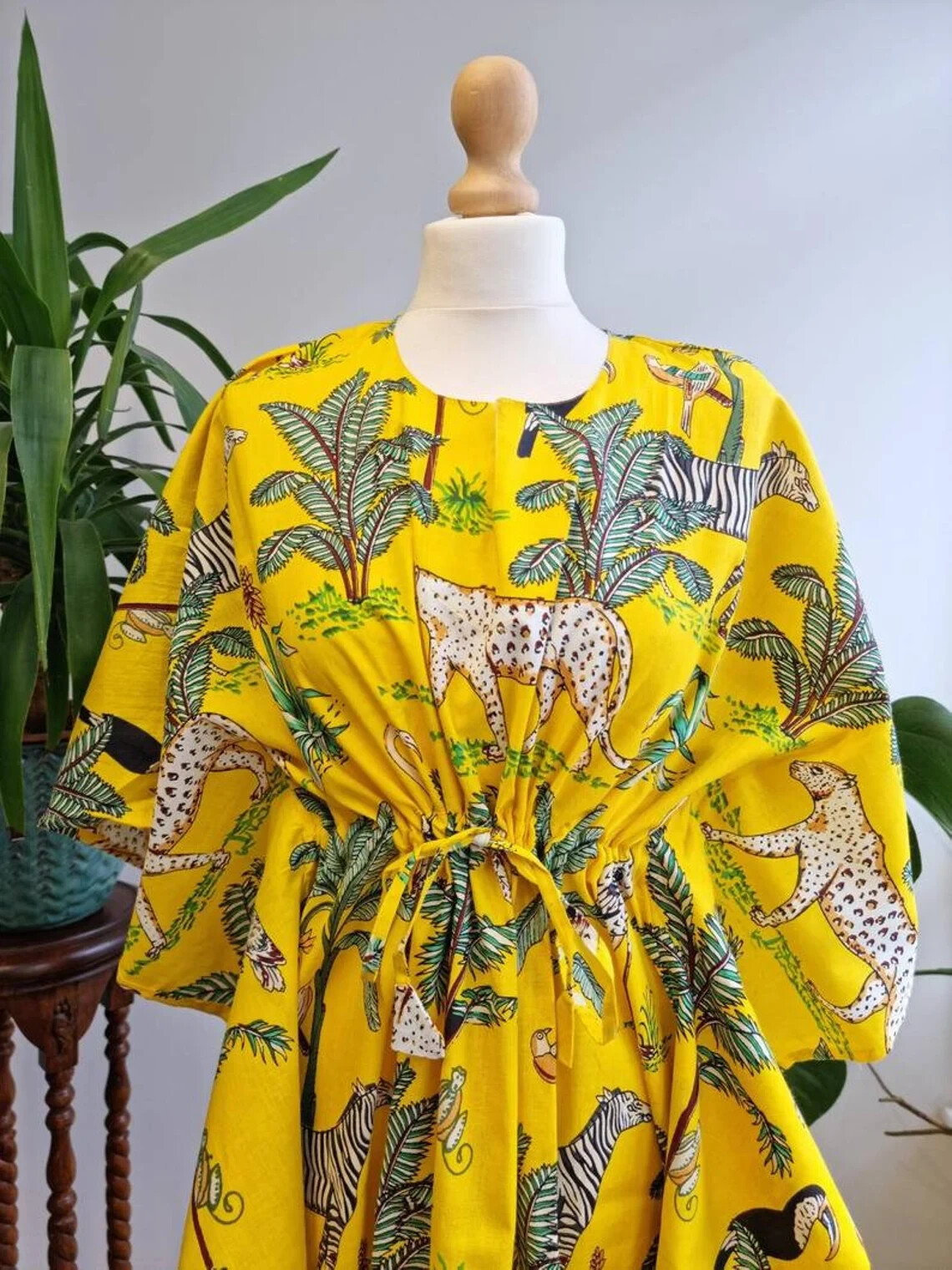 Safari Jungle Print Cotton Kaftan Dress Women Wear Night Wear Robe Beautiful