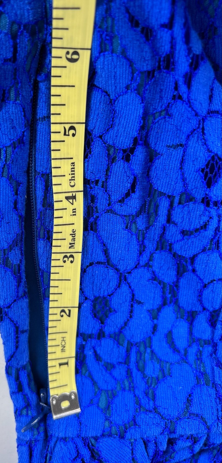 VTG Royal Blue Lace Silk Lined Short Dress Adult M Cocktail Prom Wedding USA