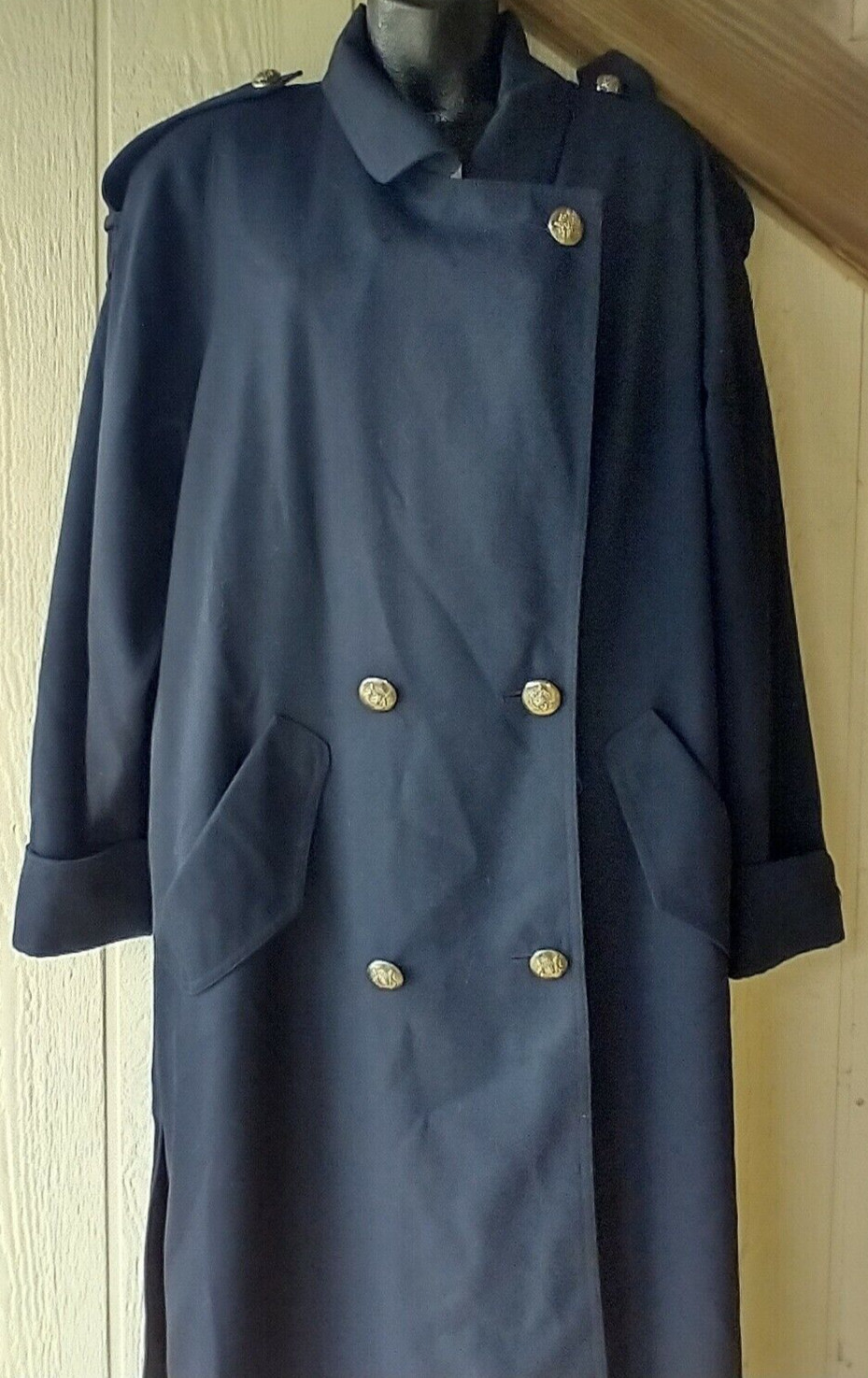 Women’s Vintage J. Gallery Navy Blue Dress Trench Coat Sz 8 Lining Airline Style