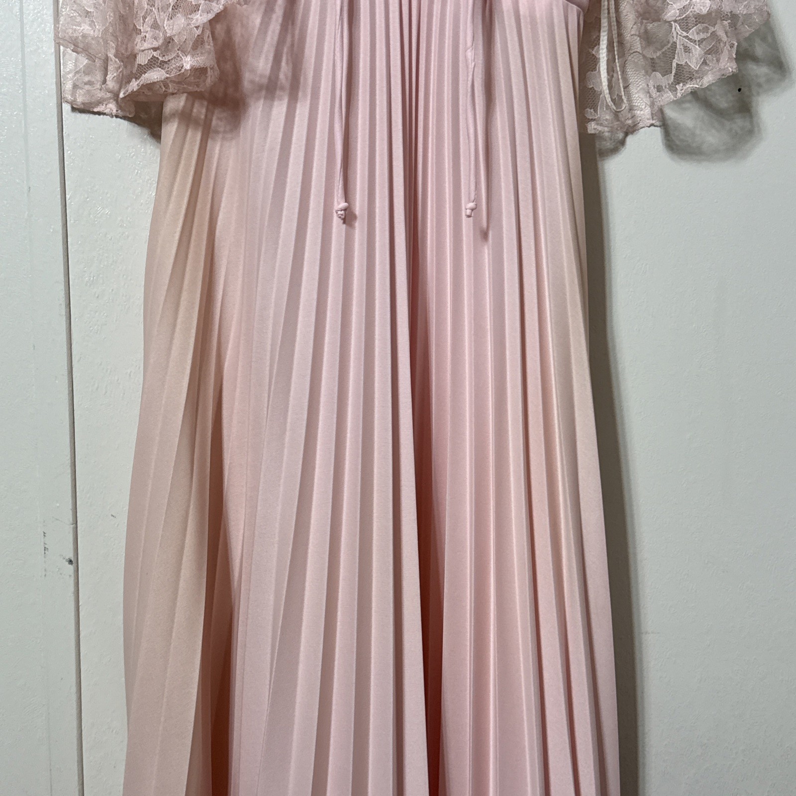VTG Babydoll Pleated Dress Gown Size 7/8 pink Sheer Cape Bridesmaid Fairy
