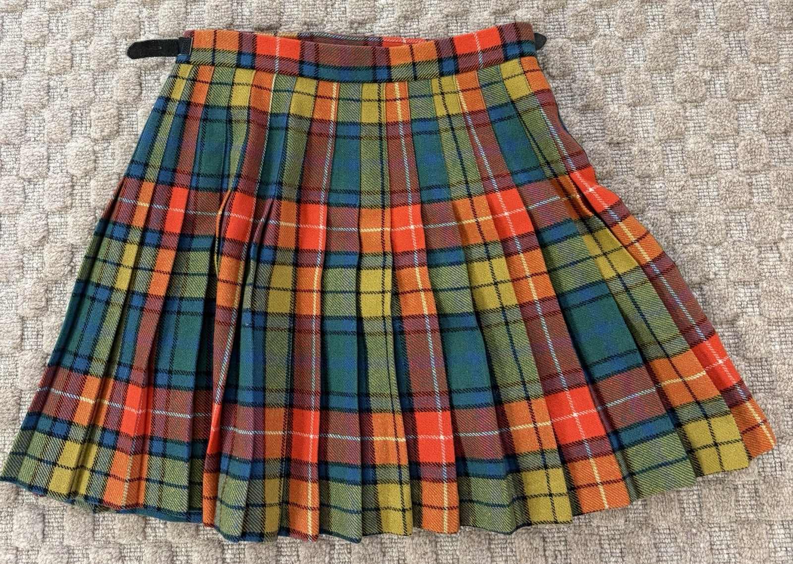Bellmans Vtg. All Wool Plaid Pleated Colorful Tartan Kilt Skirt SZ 26 Scotland
