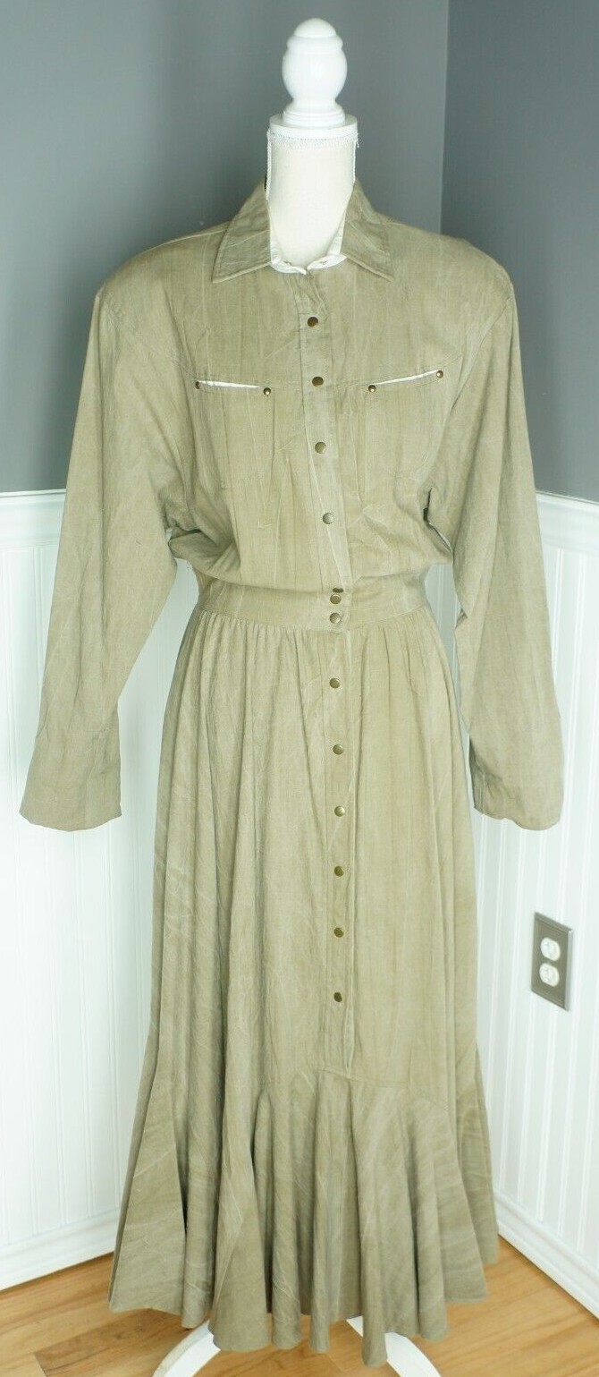 Vintage Clues Collections Snap Front Designer Dress Size 11/12 Gray Mermaid Hem