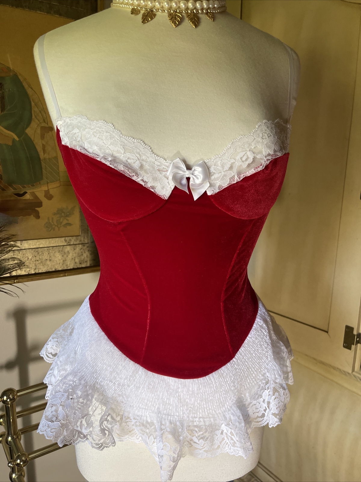 Diva FARIS Bustier NIGHTGOWN Lingerie Dress LACE M L RED babydoll SEXY 90’s Rare