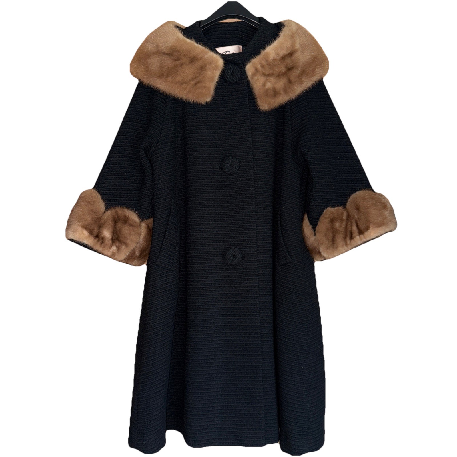 Robert’s Glam Hand Tailored 50’s Wool Coat with Fur Collar & Cuffs Women’s Large