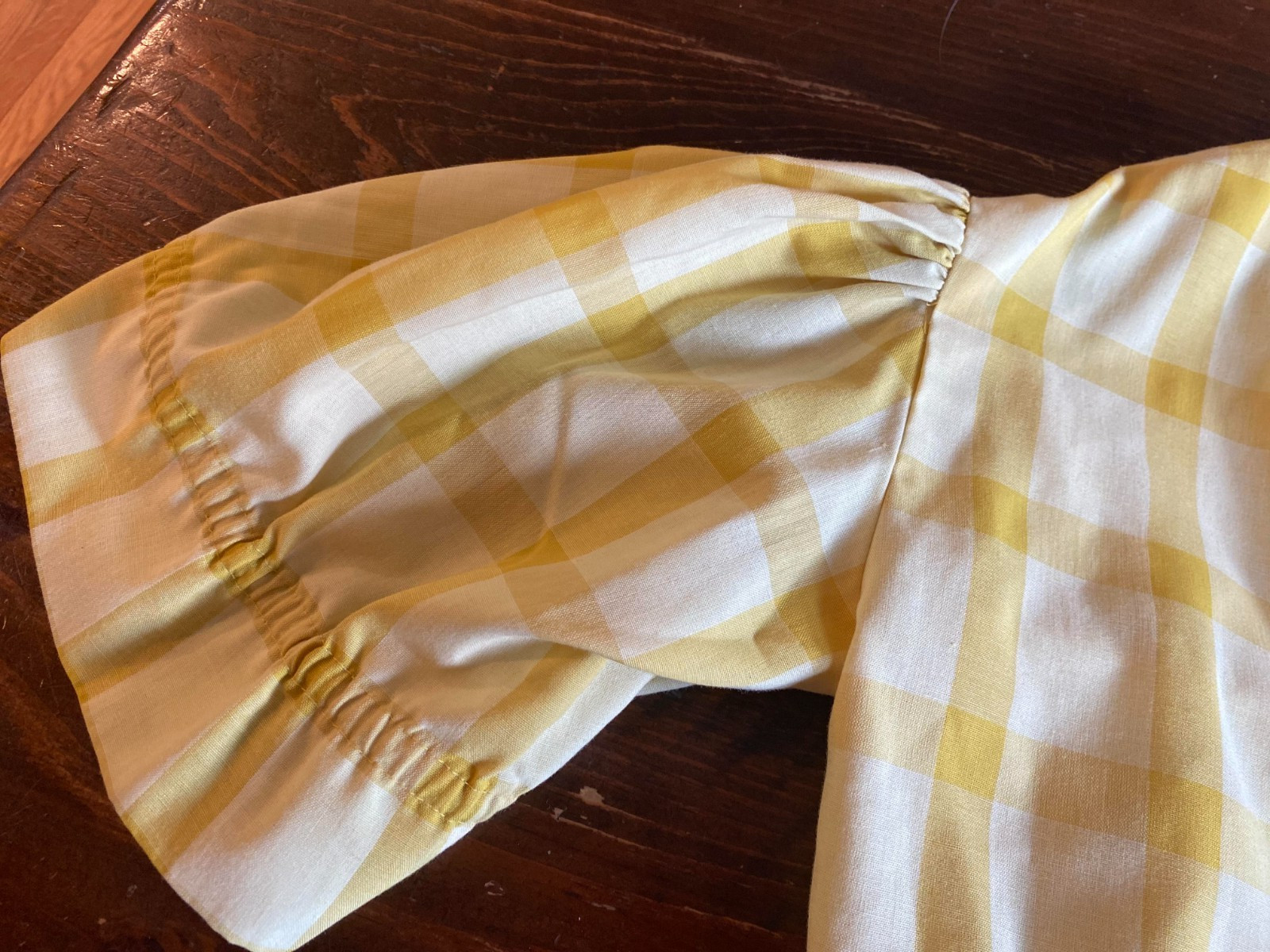 Vintage 70s Puff Sleeve Mustard Yellow Plaid Cottagecore Womens Top sz M