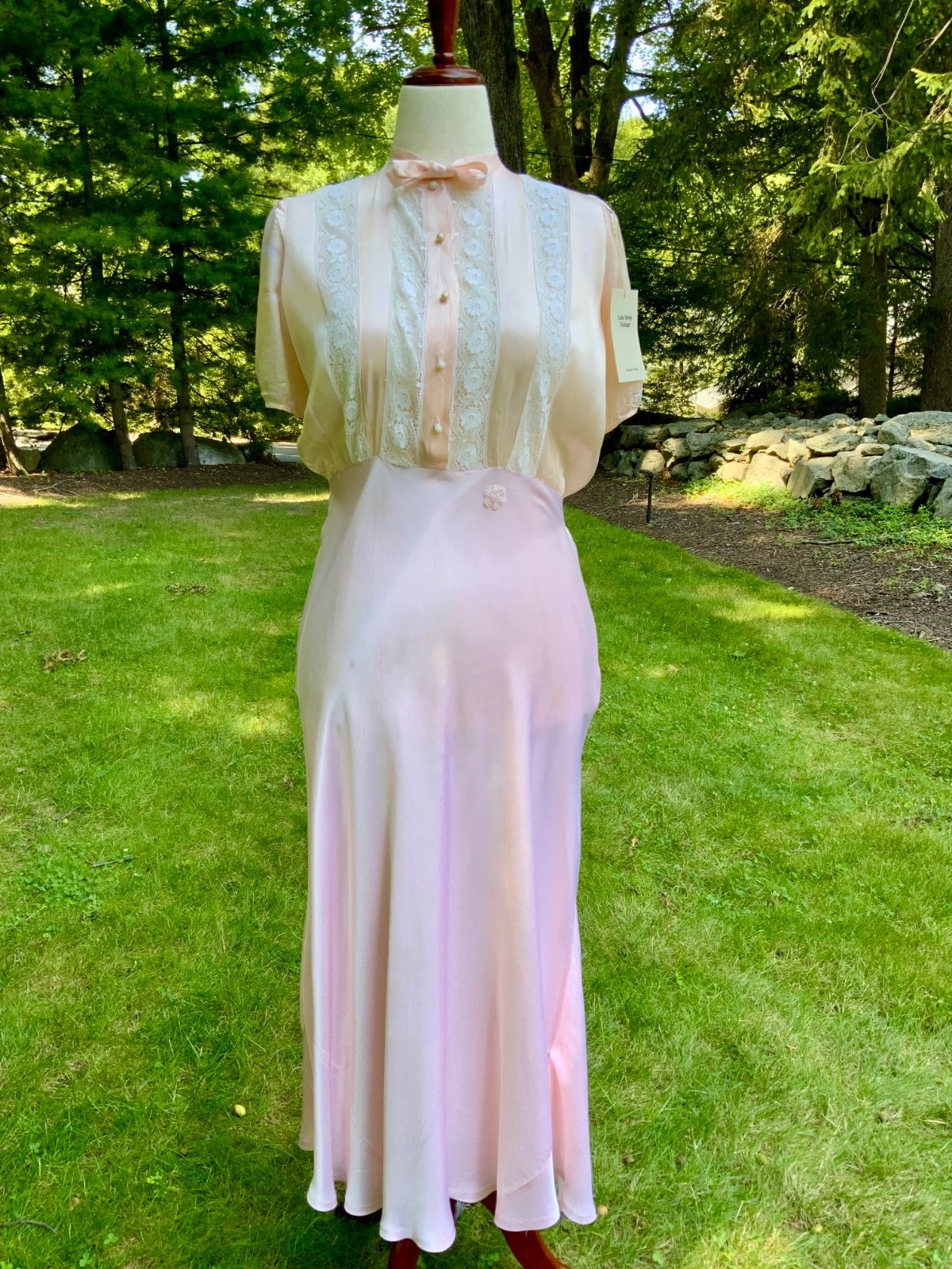 1930s Peach & Blush Silk Nightgown Vintage Boudoir Gown Original Belt L