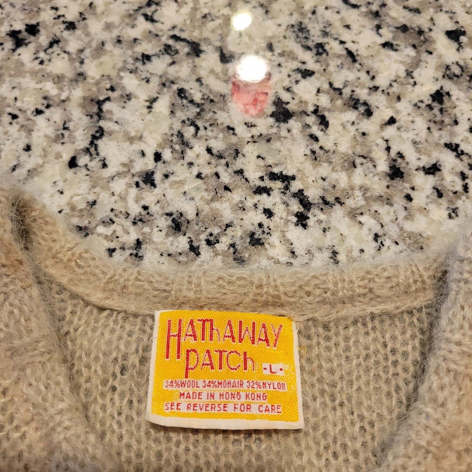 Hathaway Patch Vintage Mohair Wool Blend Tie Front Cardigan Beige Womens Large