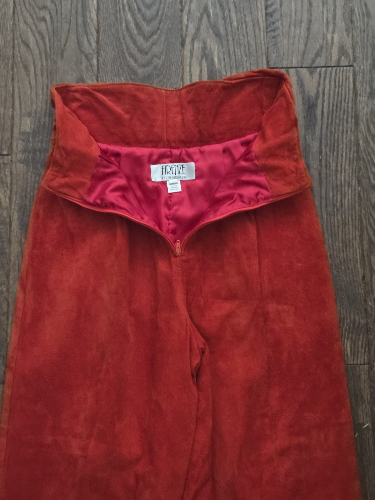 Vintage Firenze Santa Barbara Red Suede Leather High Waist Tassel Pants Women’s