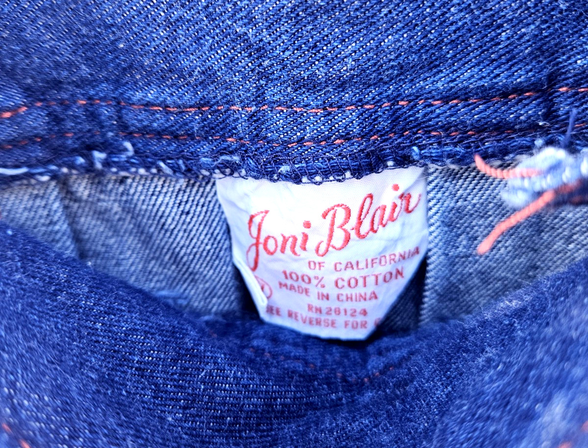 JONI BLAIR of Cali Denim Jumper Dress Size 7 Embroidered Pockets Red Butterflies