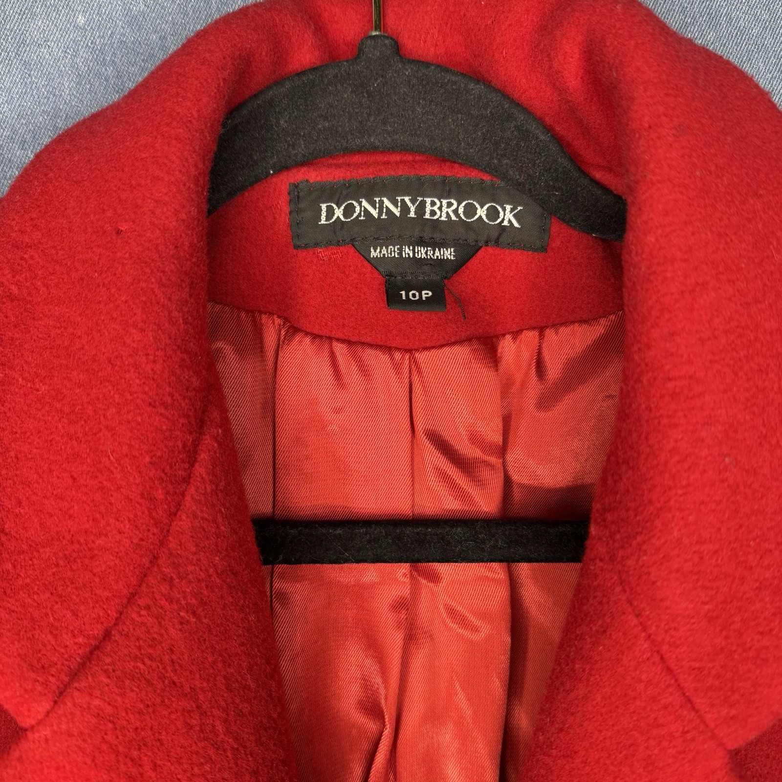 Vintage 80s Donnybrook Womens Red Wool Double Breasted Coat 10 Petite