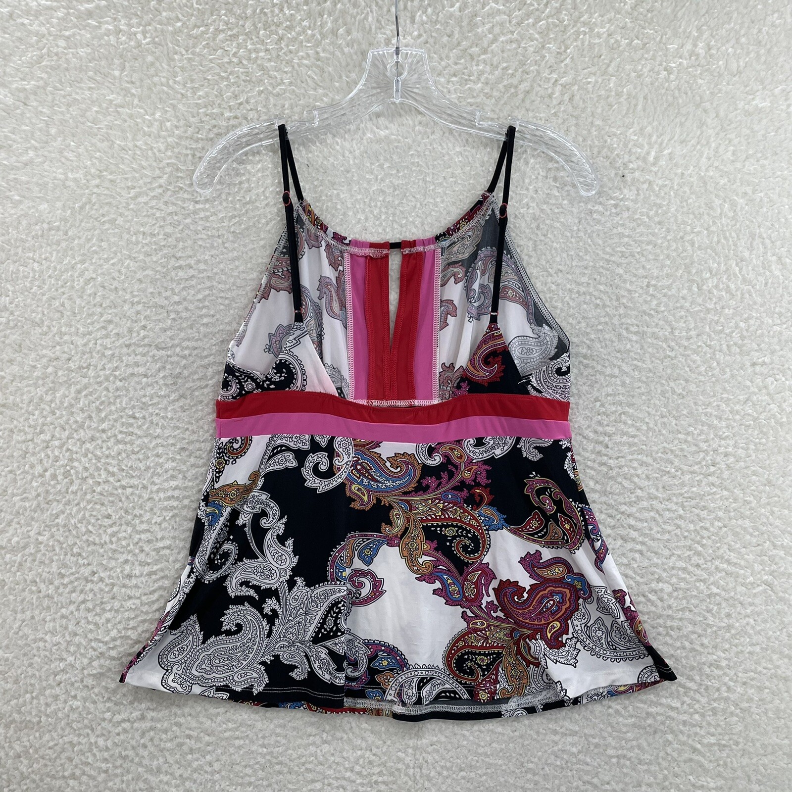 Y2K Vintage Bisou Bisou Camisole Tank Top Medium Pink Paisley Slinky Lingerie