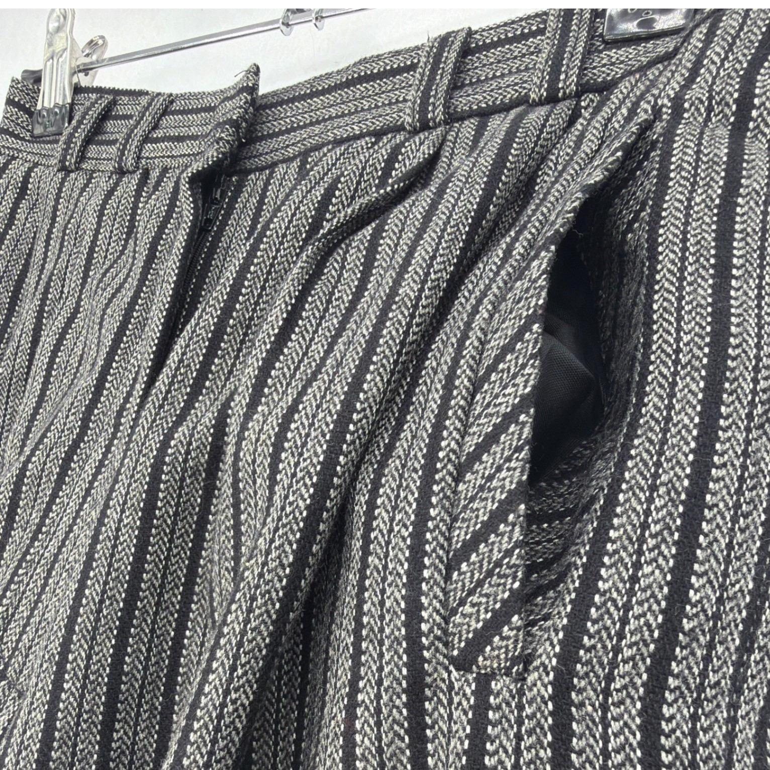 College Town Vintage Trousers 24 Black Grey Stripe Wool Blend Retro Boho USA