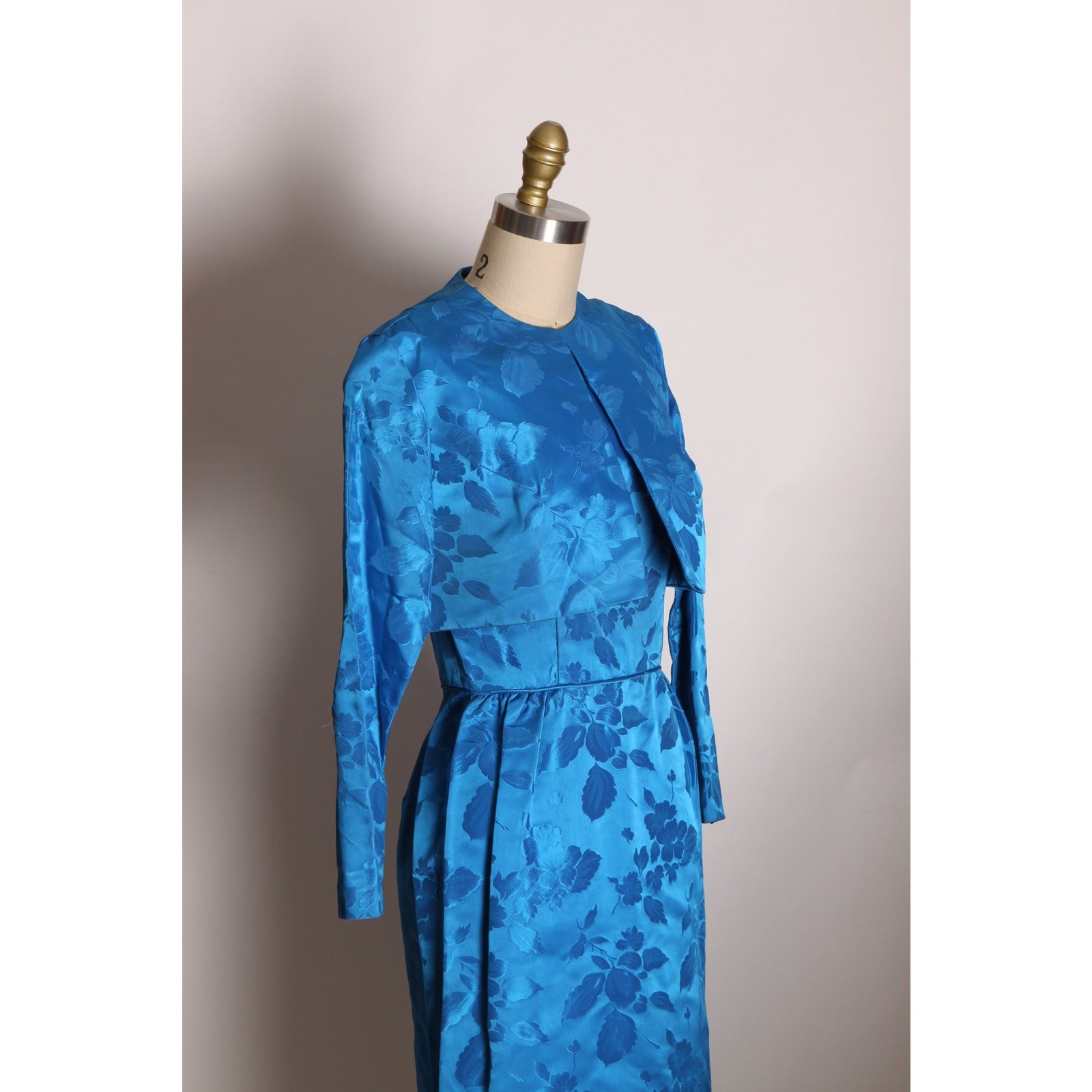 1950s Blue Floral Sleeveless Dress with Matching 3/4 Length Sleeve Jacket Outfit