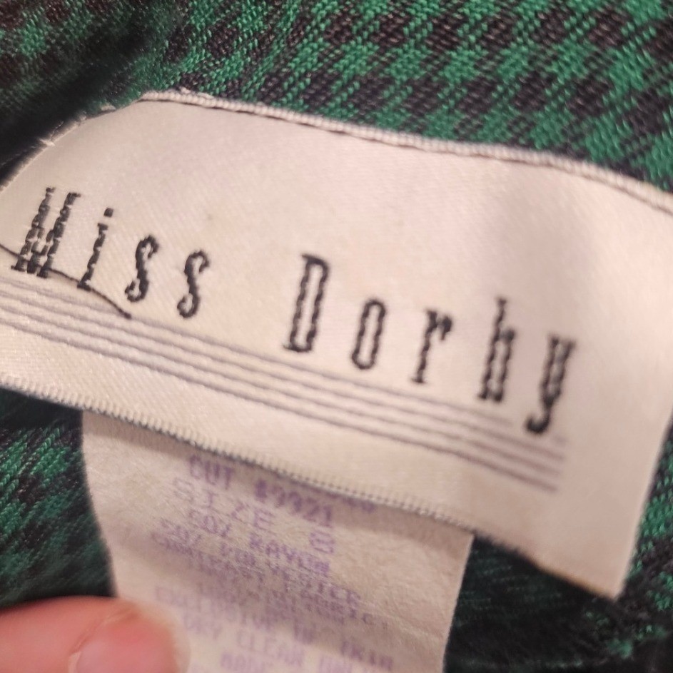 Miss Dorby Vintage Green Houndstooth Maxi Dress Long Sleeve Mock Neck Size 8