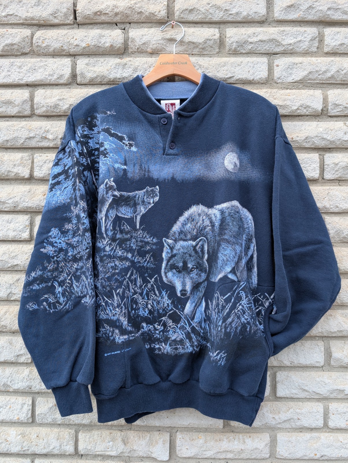 90s Wolves Wolf Sweatshirt Vtg Full Moon Art Unlimited Sportsware Women’s Large