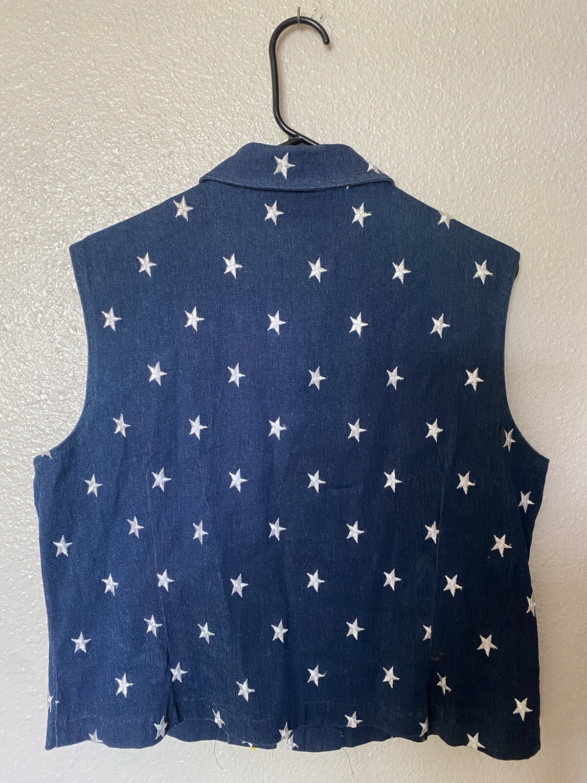 Vintage Painted Pony Zip Vest Denim USA Flag Stars Patriotic America Blue 14 S/M
