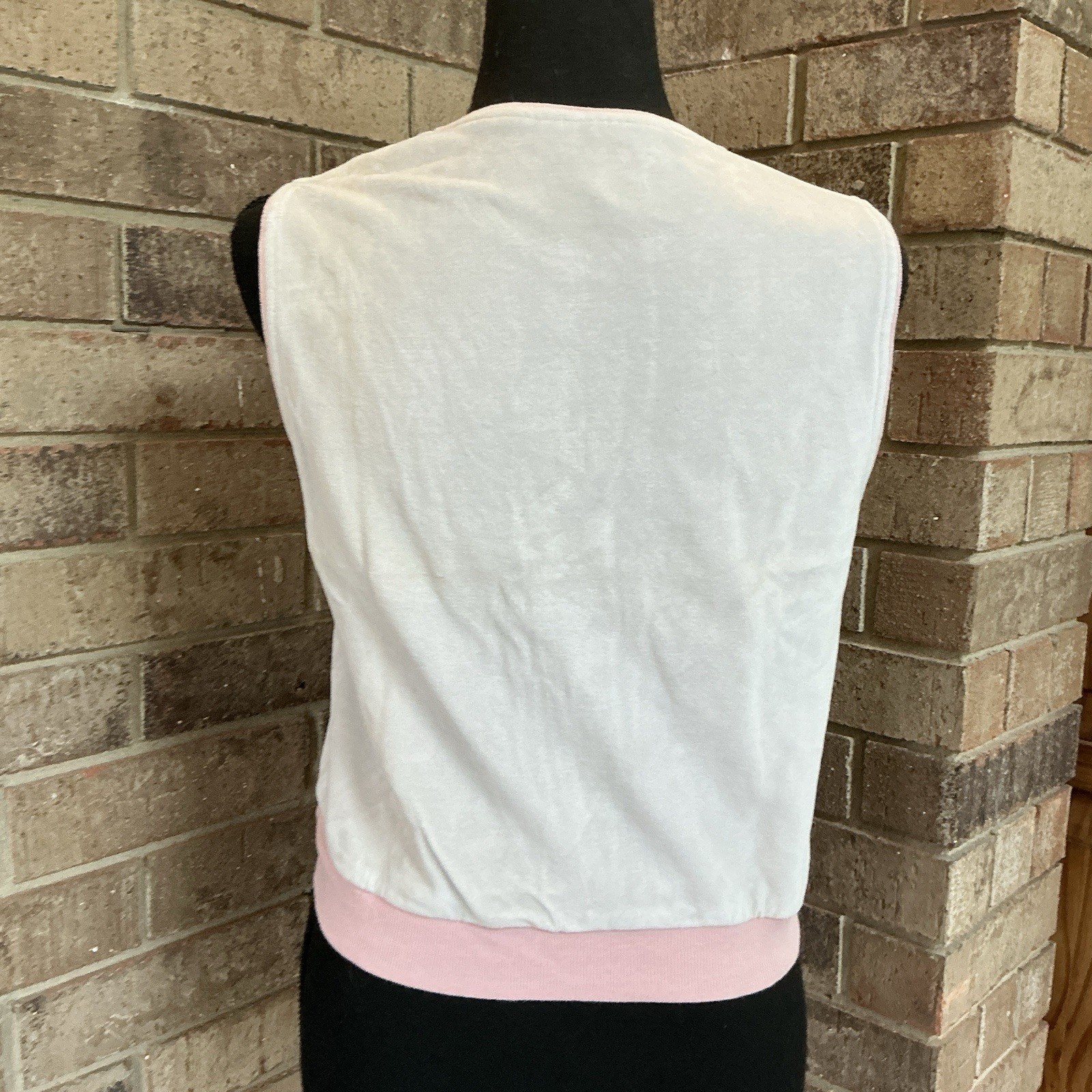 70s VTG Ultrasport Ltd Ruth Brahms Velour Vest M White Pink Button Crop #52D9
