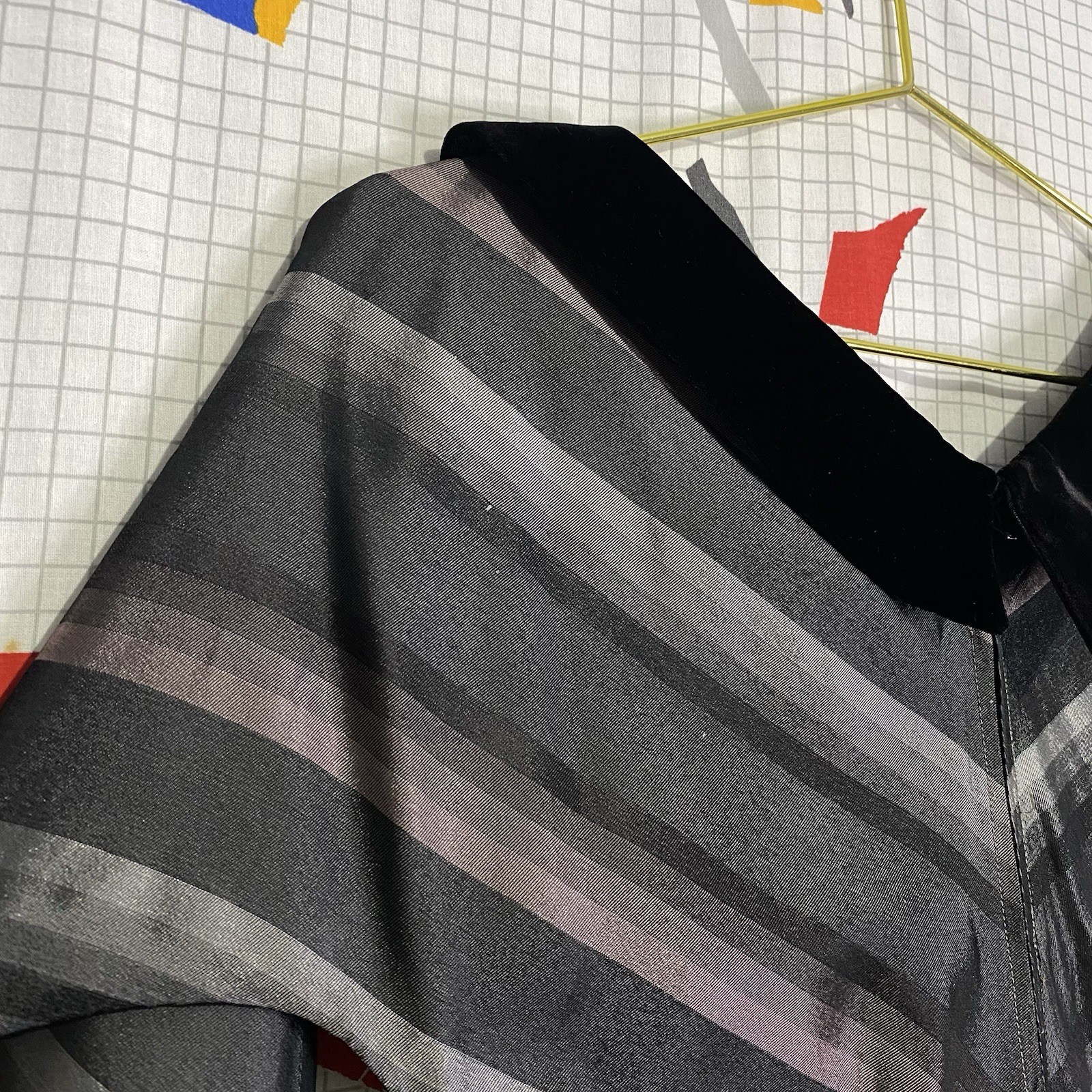 Vintage 40s 50s R&K Chevron Dress Velvet Stripe M Ombré Rockabilly Lurex Taffeta