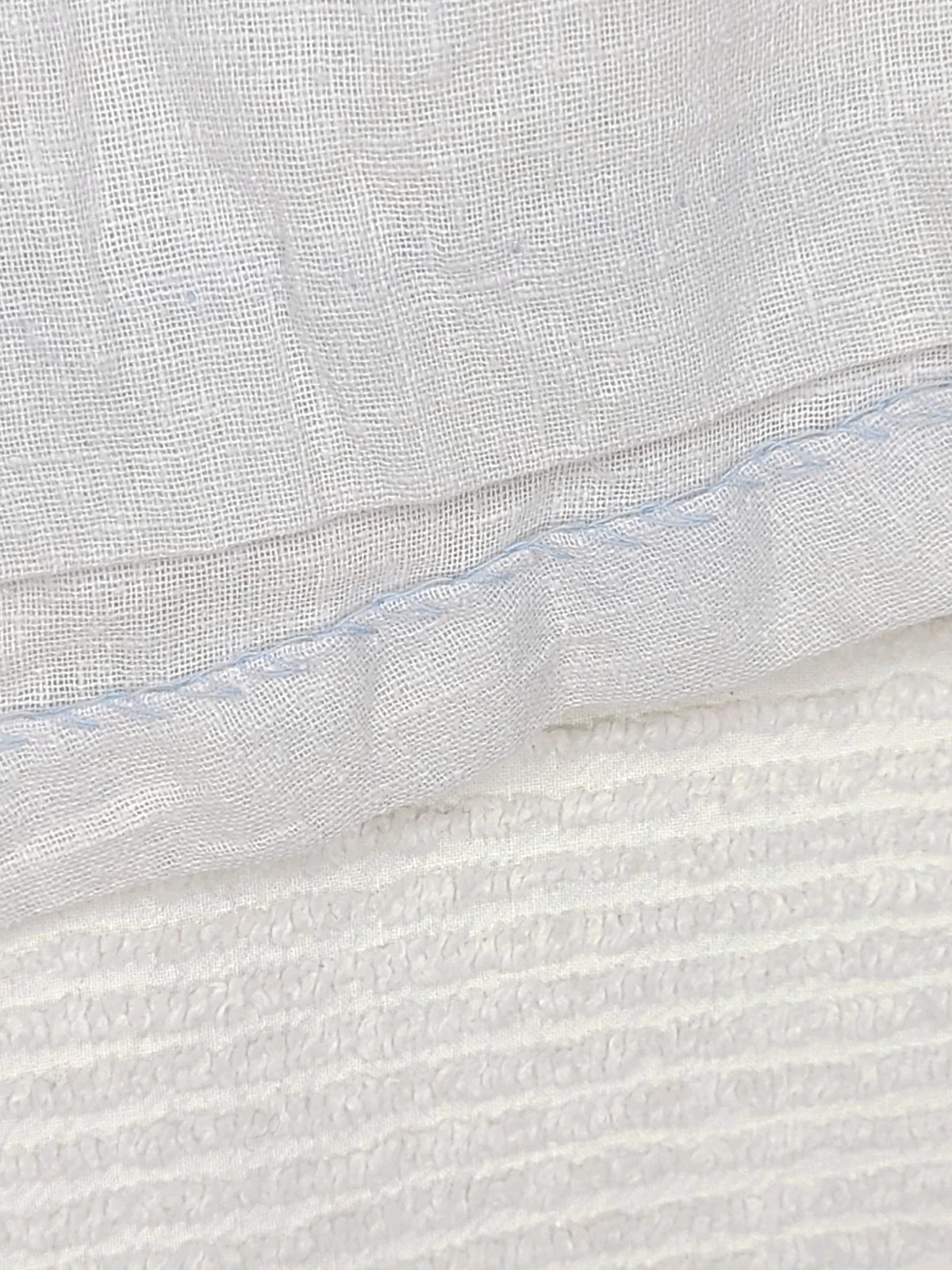 Vintage 70s Gauze Boho Top 100% Cotton Light Chambray Blue Tie Back Medium