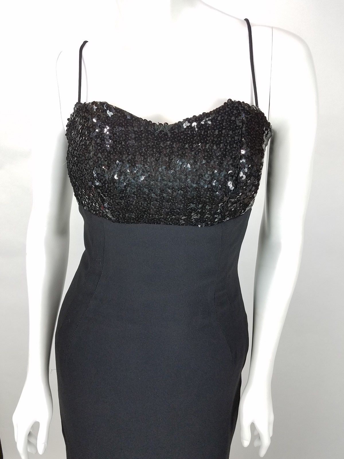 Vintage Jay Herbert Dress Size 12 Black Cocktail Party Dress Sweetheart Sequins