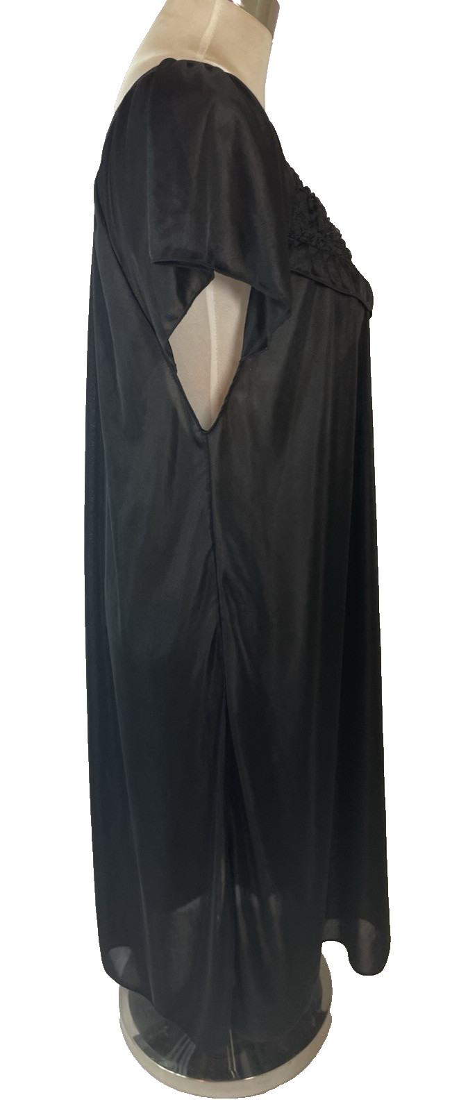 VTG EZI Brands Black Flutter Sleeve Lace Rosettes Bodice Nightgown Negligee 3X