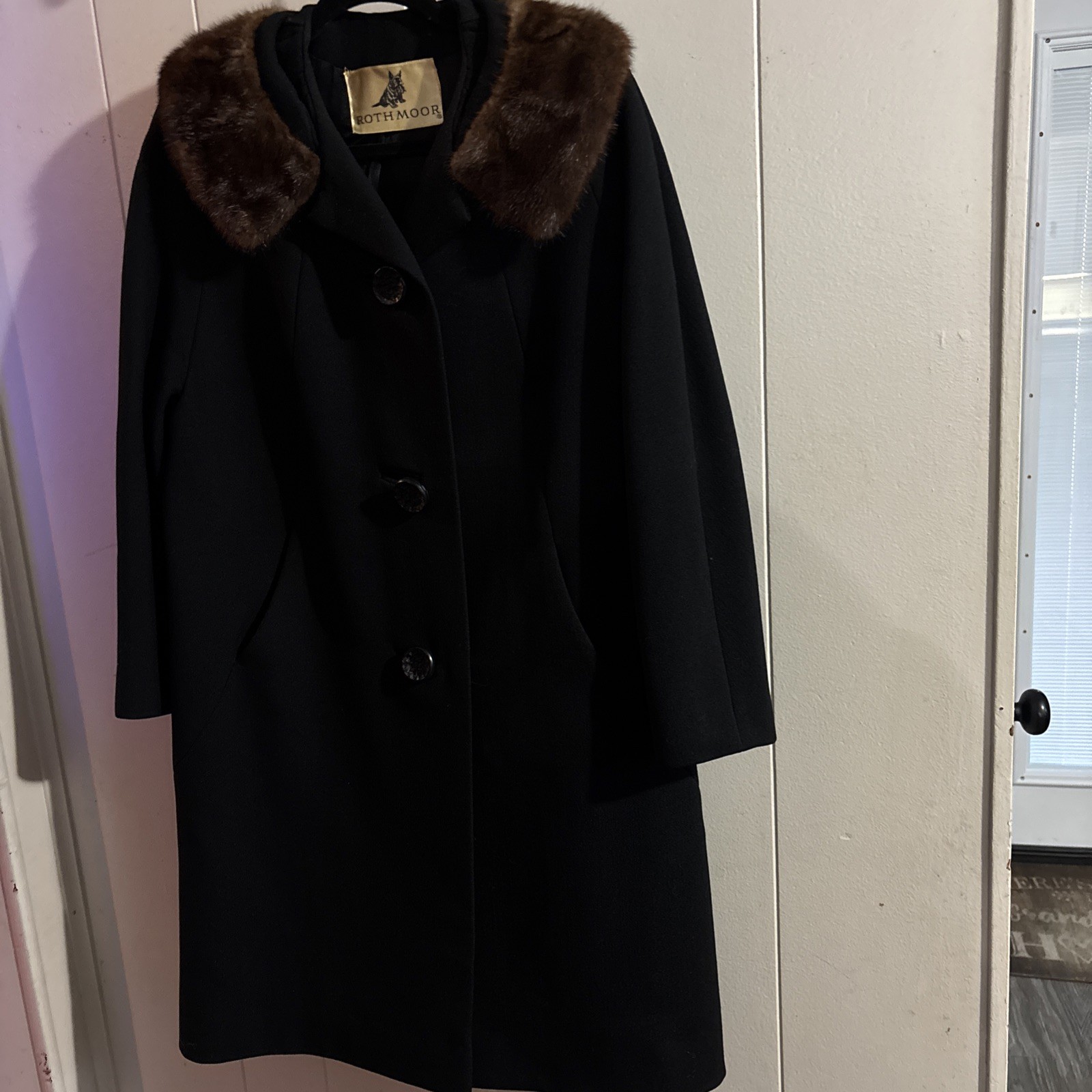 Vintage 50s Rothmoor Coat Genuine Mink Fur Collar – Black – Union Made S/M