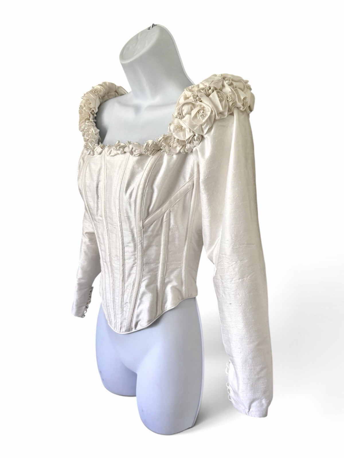 Anna Hernandez Handmade Bridal Corset Top XS/S Silk Victorian Style Long Sleeve