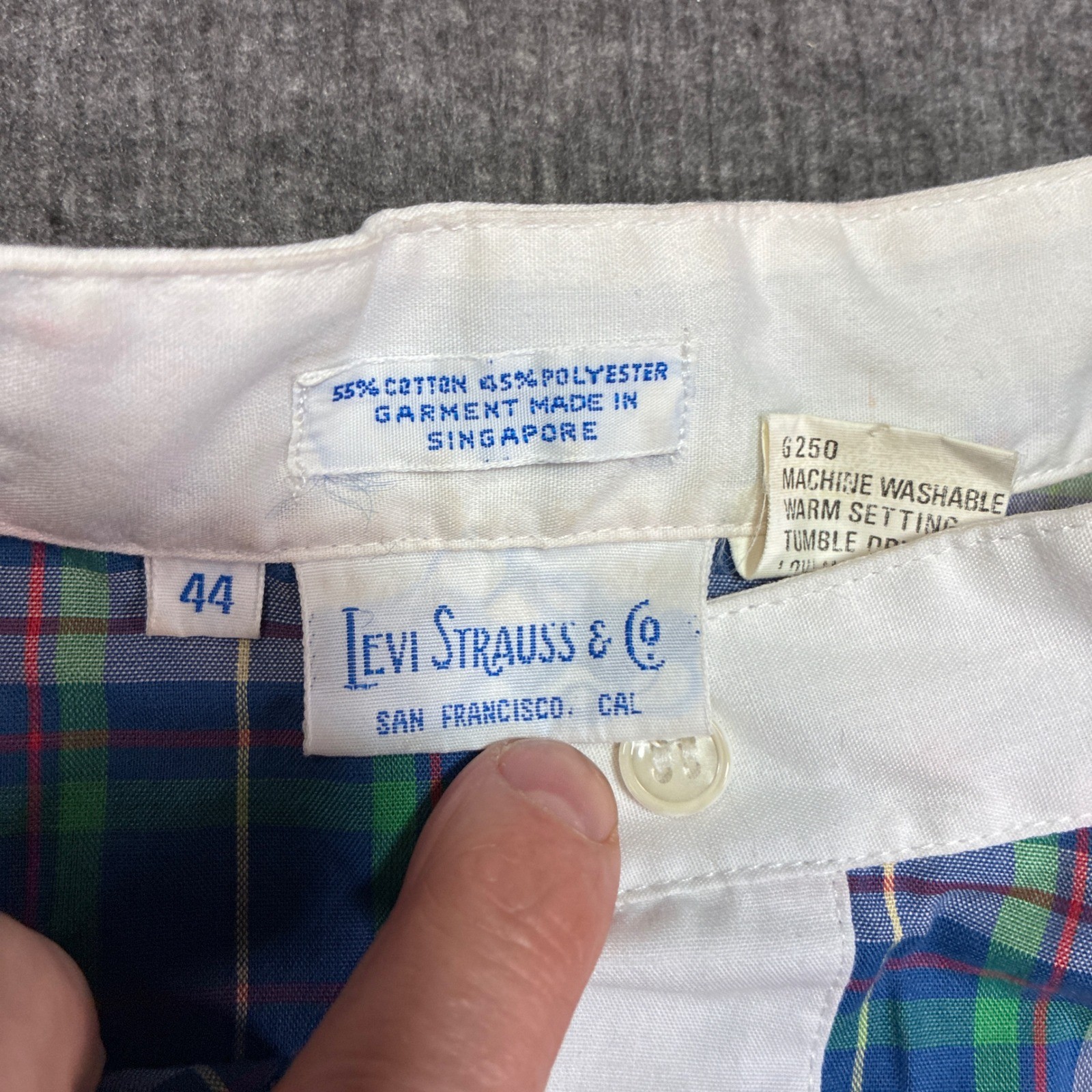 Vintage Levi Strauss & Co Plaid Blouse Women 44 Blue Green 3/4 Sleeve Large West