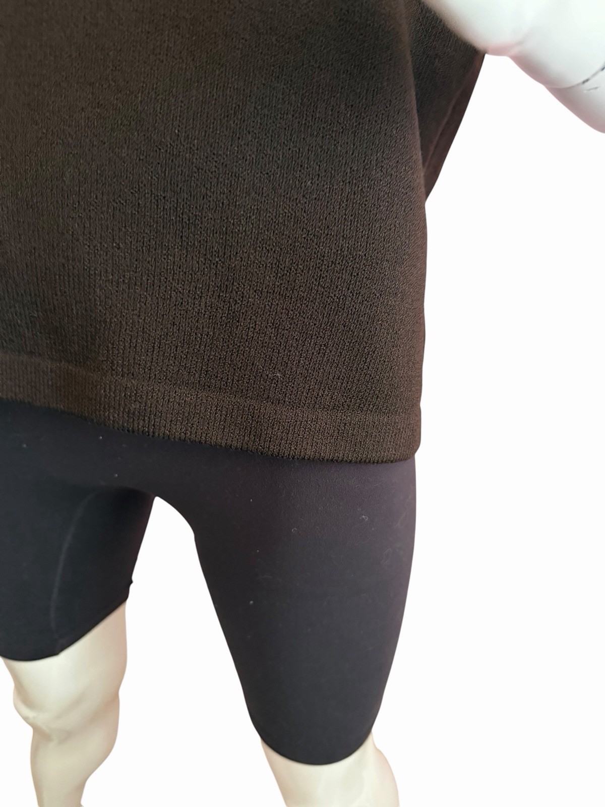 VTG St John Santana Knit Top Mock Neck Pullover LARGE Short Sleeve Brown Black
