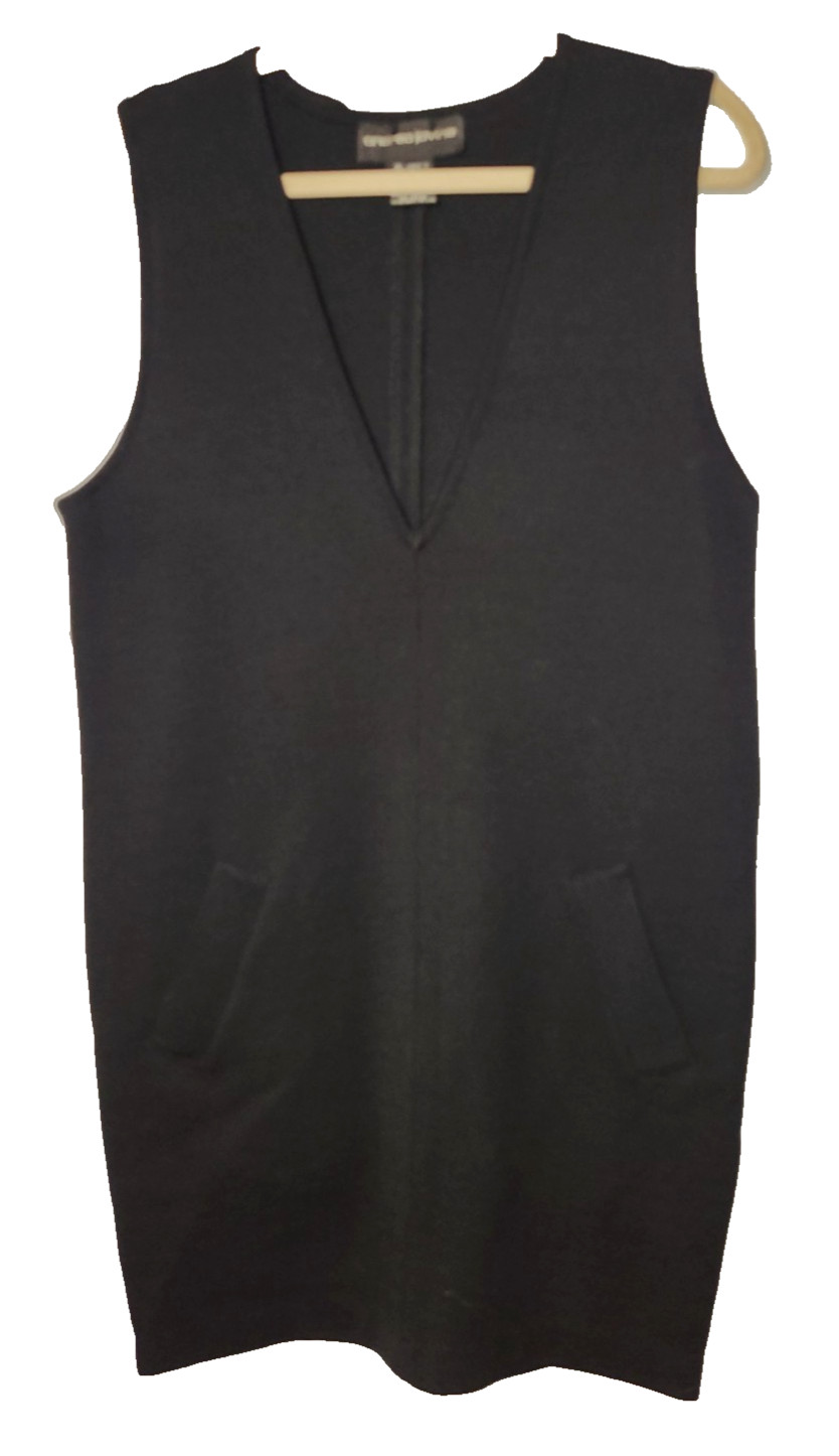 VTG Andrea Jovine Deep V-Neck Wool Sheath Dress Pockets Size Small Career Winter