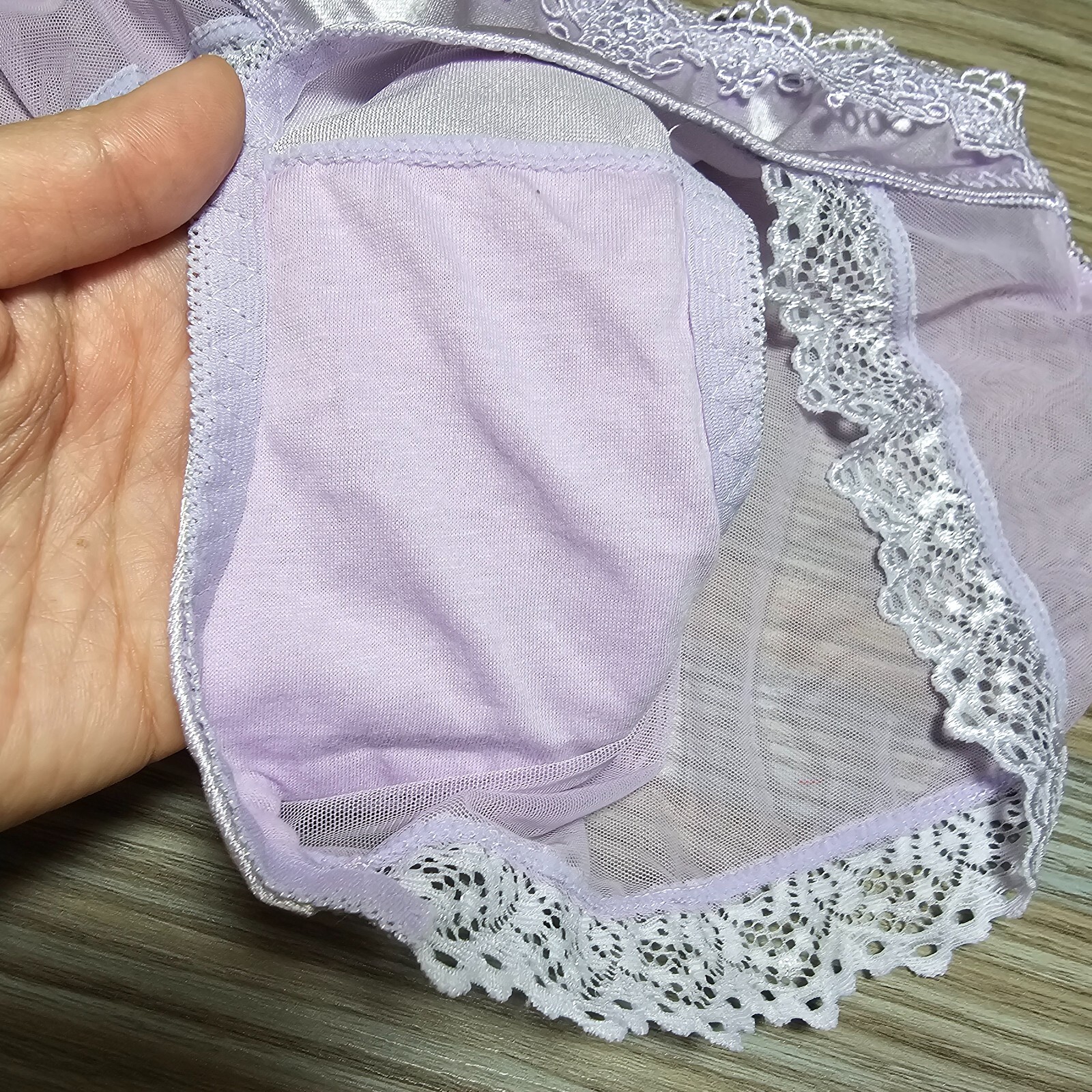 Shiny Nylon Satin Panty Sissy Purple Bikini See Through Brief Sz. 6-7 Hip 35-39″