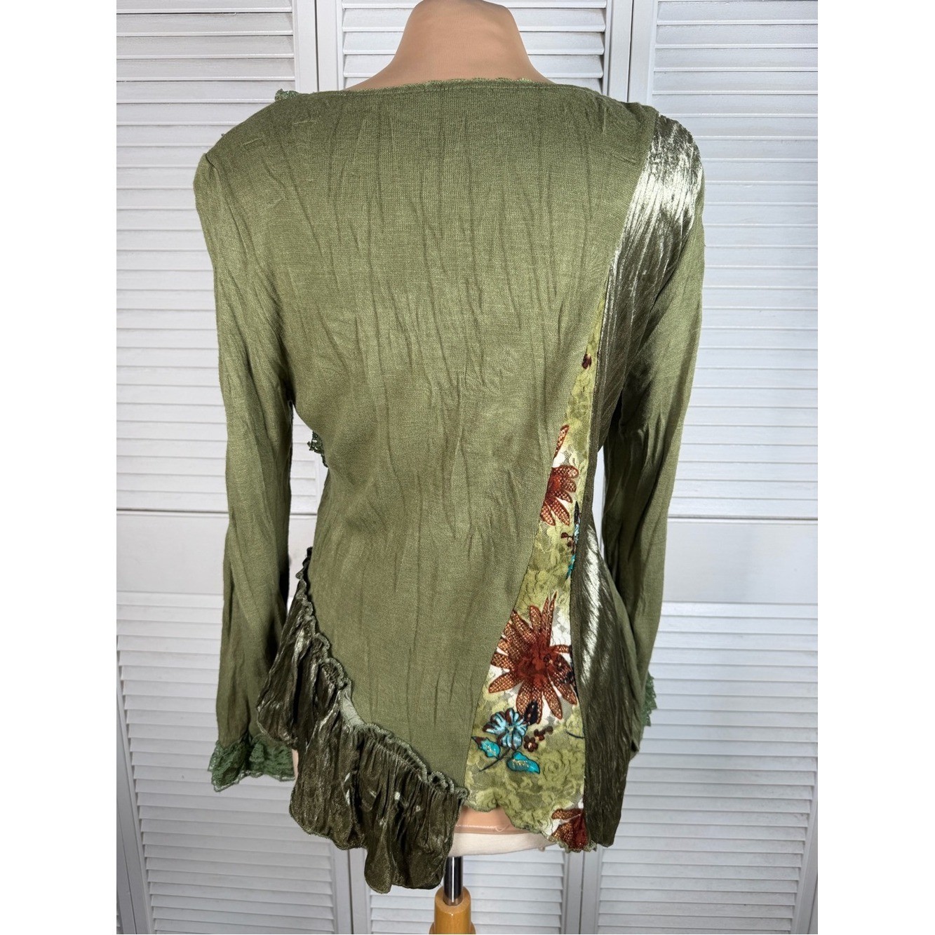 Olive Green Boho Patchwork Lace Tunic Top Fairy Grunge Y2K Boutique