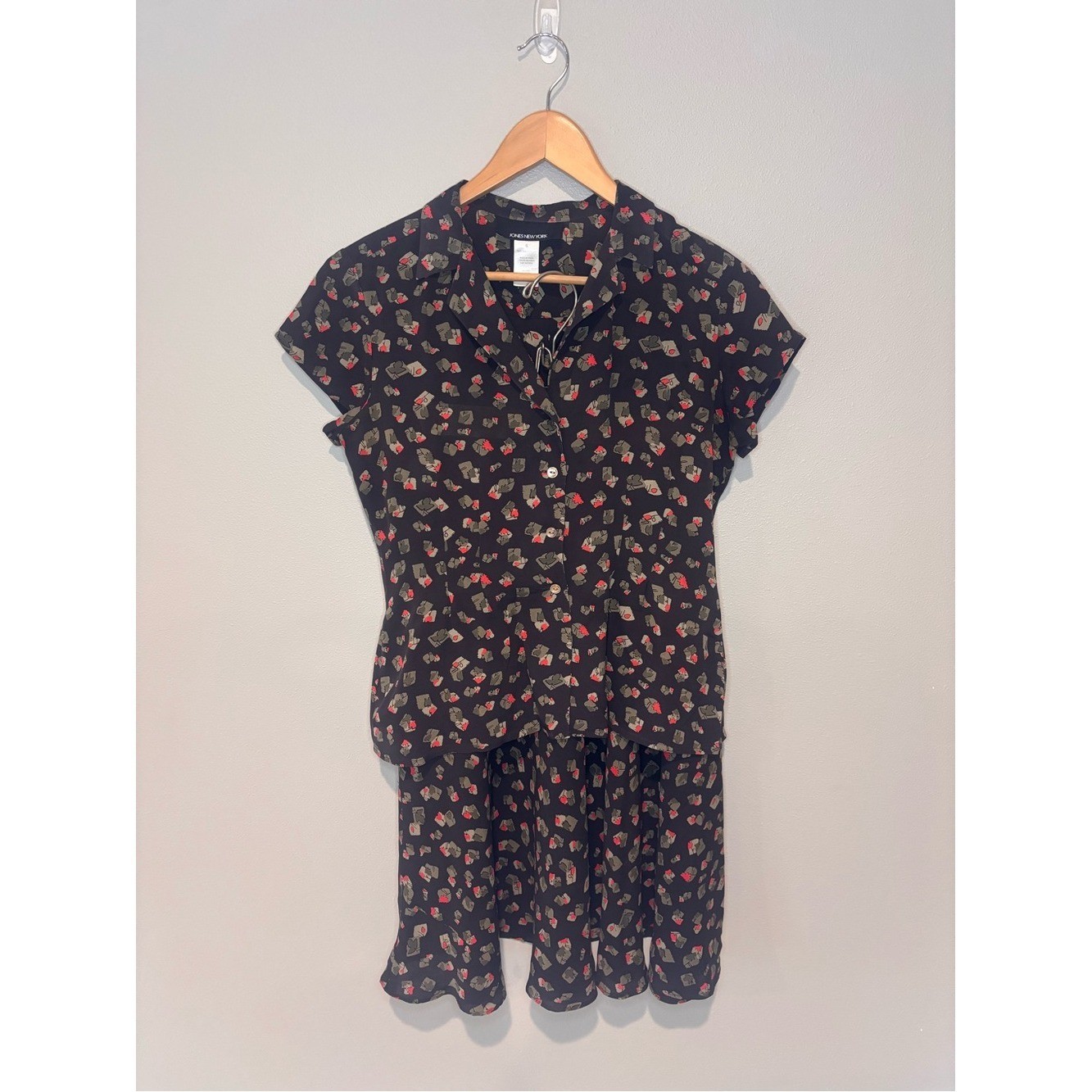 JONES NEW YORK Vintage 90s Brown Silk Button-Front Skirt Set Two Piece Size 6