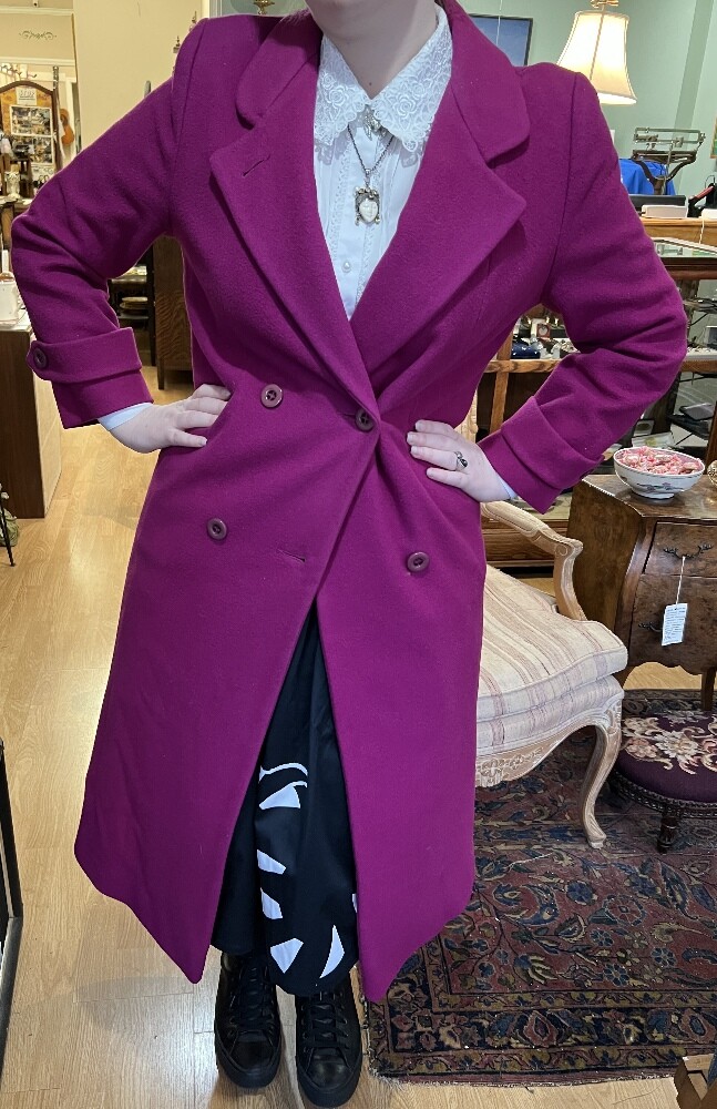 Vintage 70s Pink Wool Great Coat Peacoat US 12 14 Double Breasted Jennifer Chase
