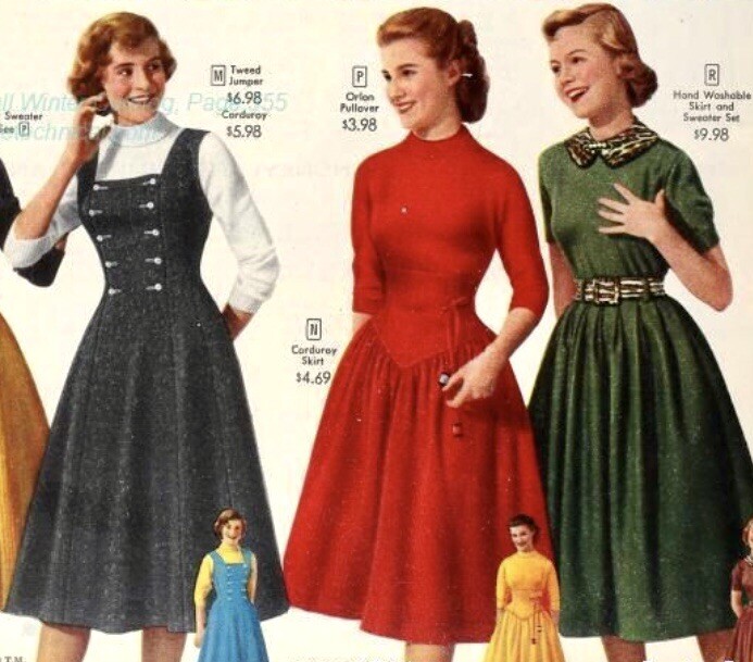 VTG 1950s Schoolgirl-Ingenue *TARTAN PLAID CORDUROY Audrey-Style JUMPER DRESS*