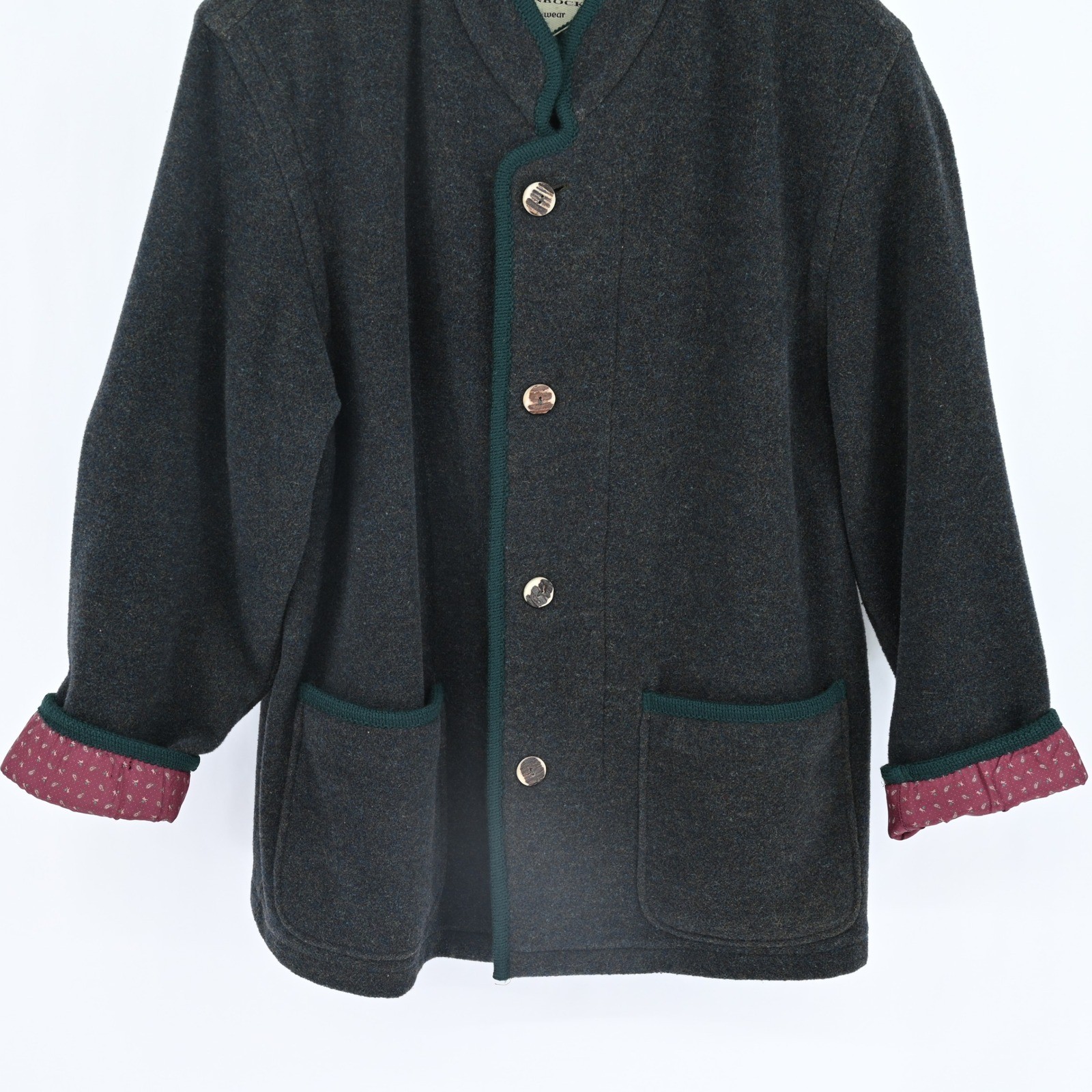 VTG Steinbock Tyrol Vintage Wool Jacket Gray Green Loden W Large Horn Buttons