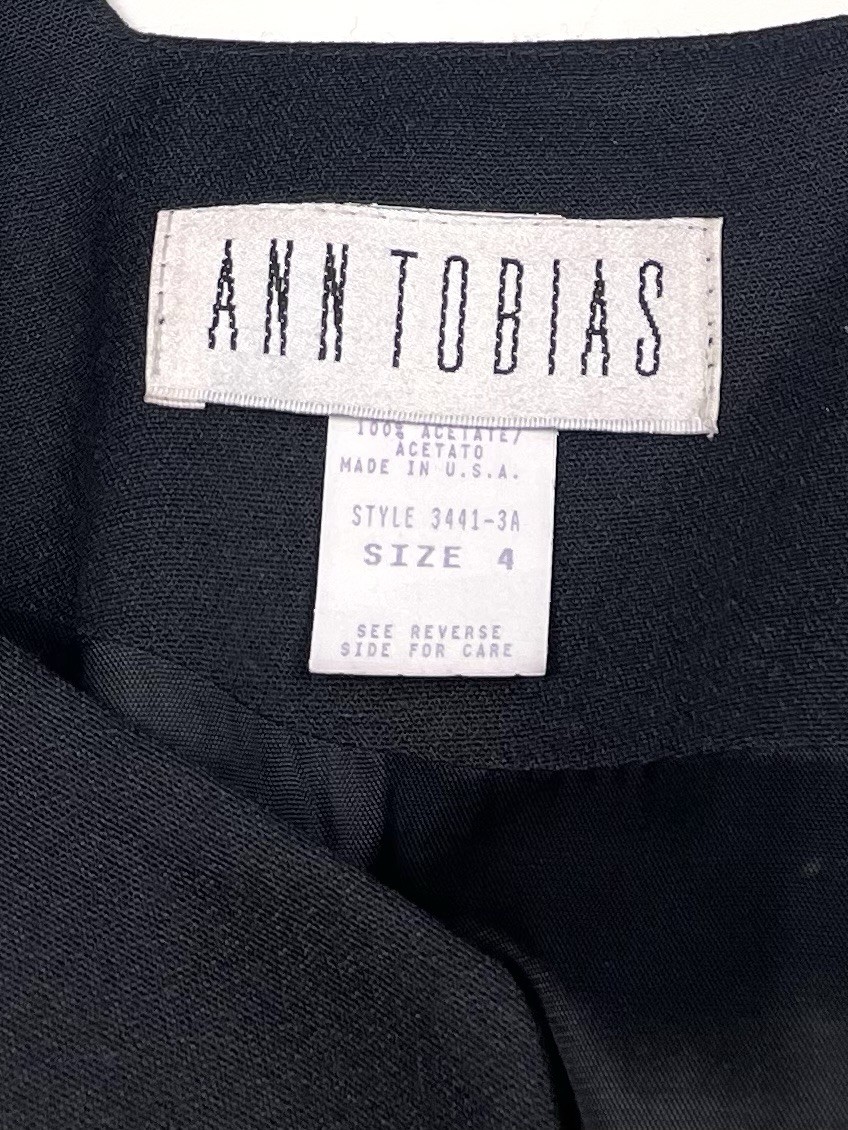VTG 80s ANN TOBIAS Womens 4 Black Long Sleeve Square Neck COCKTAIL DRESS Buttons