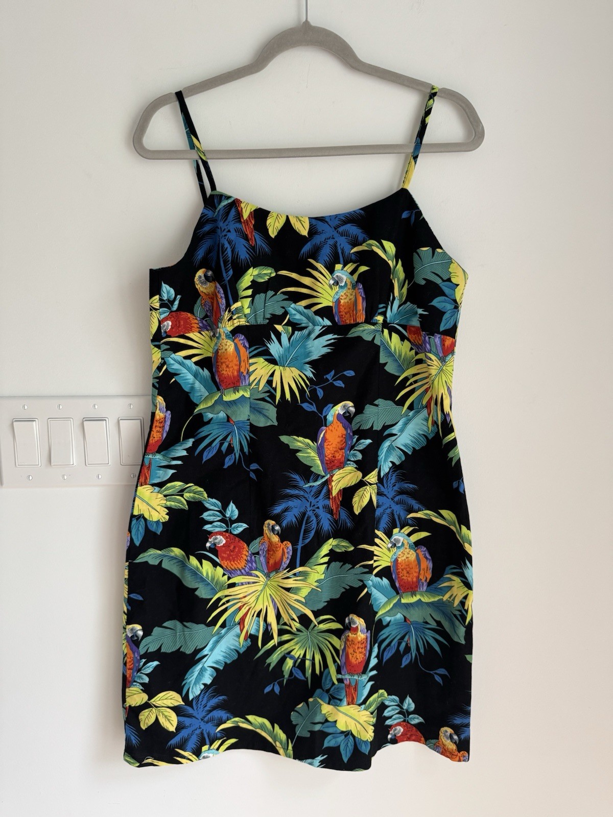 VTG Shannon Marie Tropical Birds Parrots of Paradise Spaghetti Strap Dress XL
