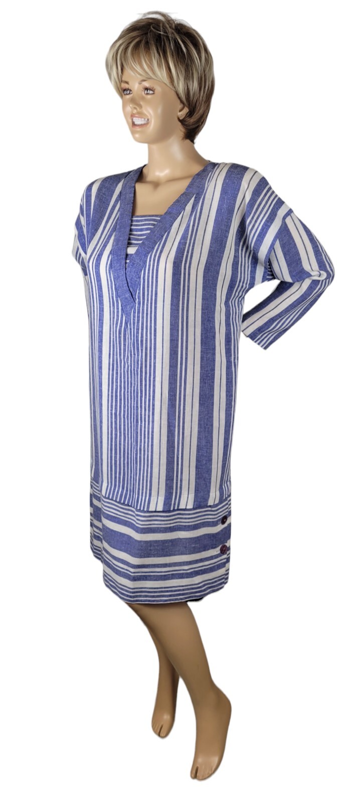 Vintage Lorac Original Div Lady Carol Linen Stripe Midi Shirt Sheath Dress Union
