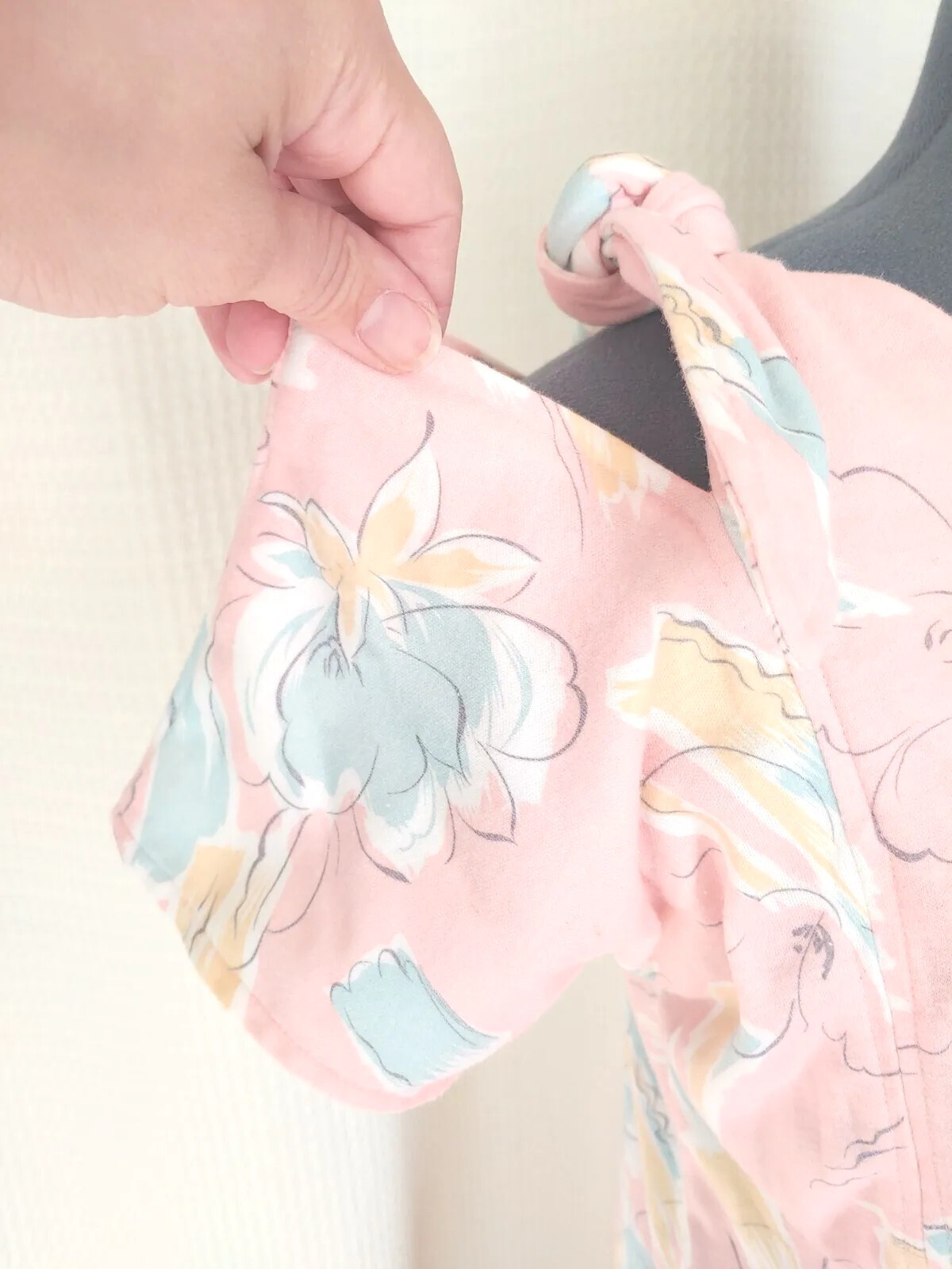 Vintage Pink Knit Skirt & Top Set with Yellow & Blue Florals Size 11/12