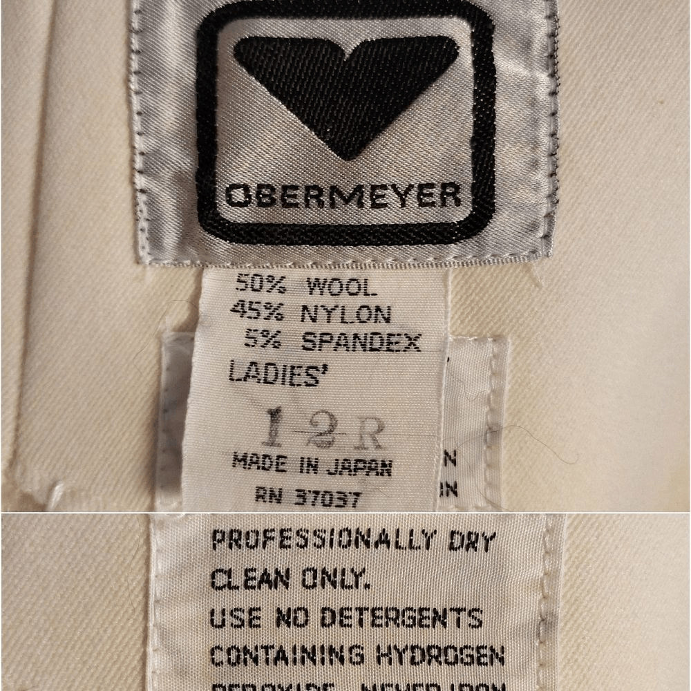 Obermeyer VTG Ivory Snow Ski Bib Softshell Stirrup Wool Jumpsuit SZ 12