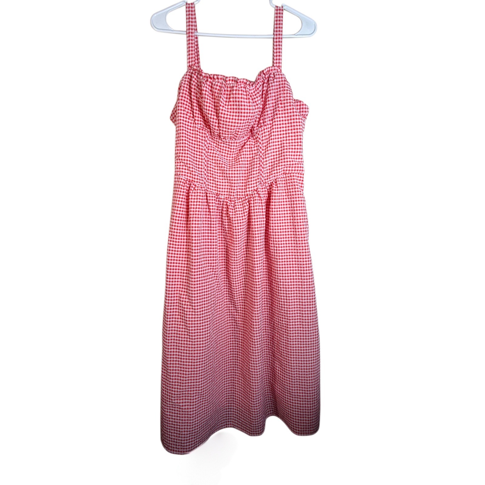 Wild Fable Red Gingham Plaid Ruffle Milkmaid Midi Cottagecore Dress Size Large