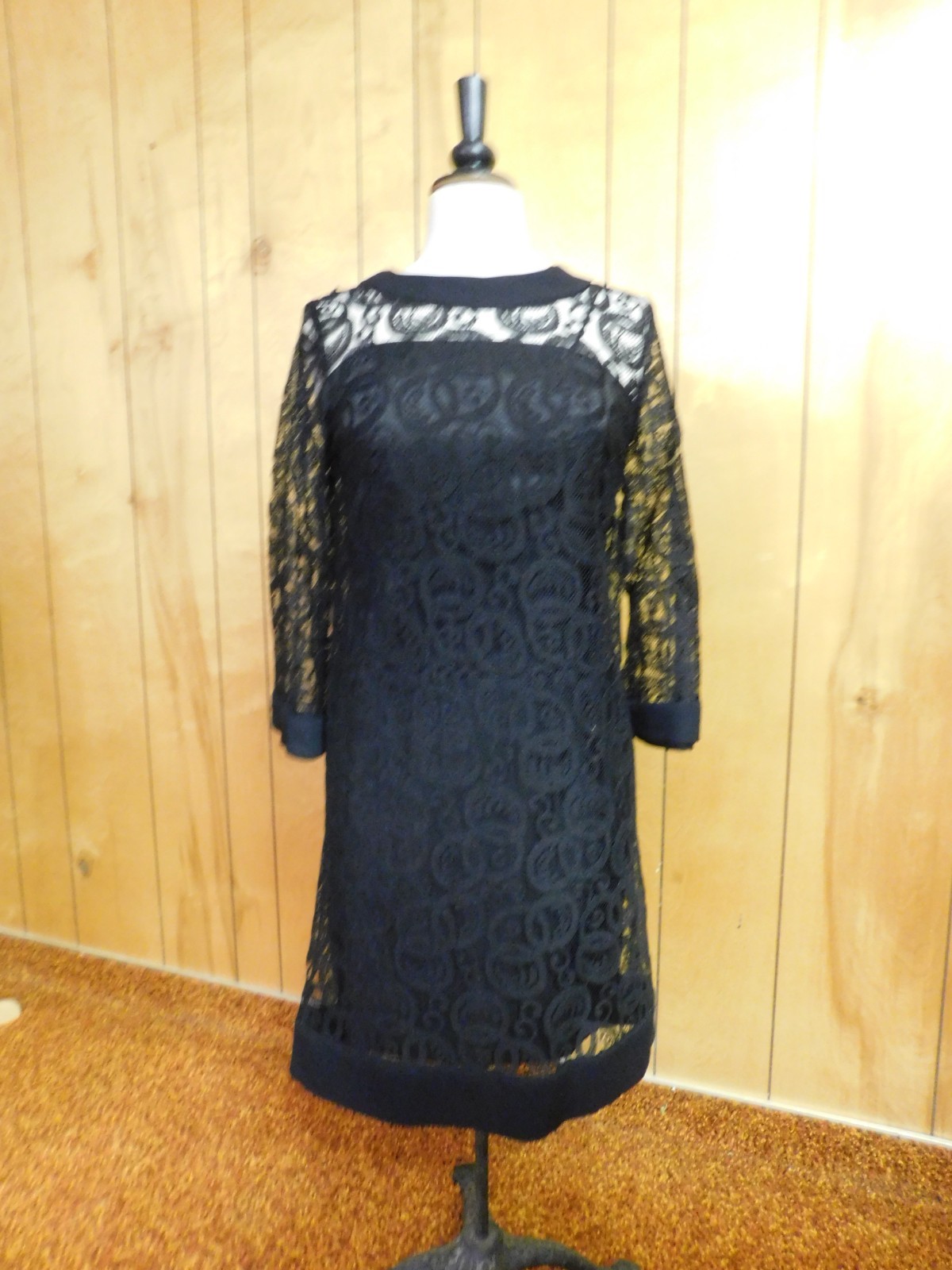 Vintage ELINOR GAY Lace over Black Slip „Little Black Dress” Waist 31″ *