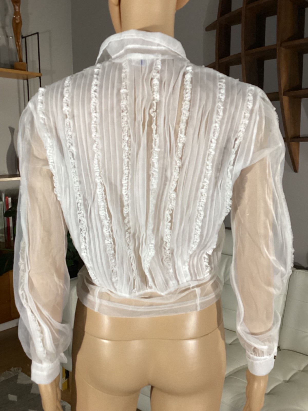 Vintage 1970’s White Sheer Nylon Prairie Farmhouse Victorian Revival BLOUSE
