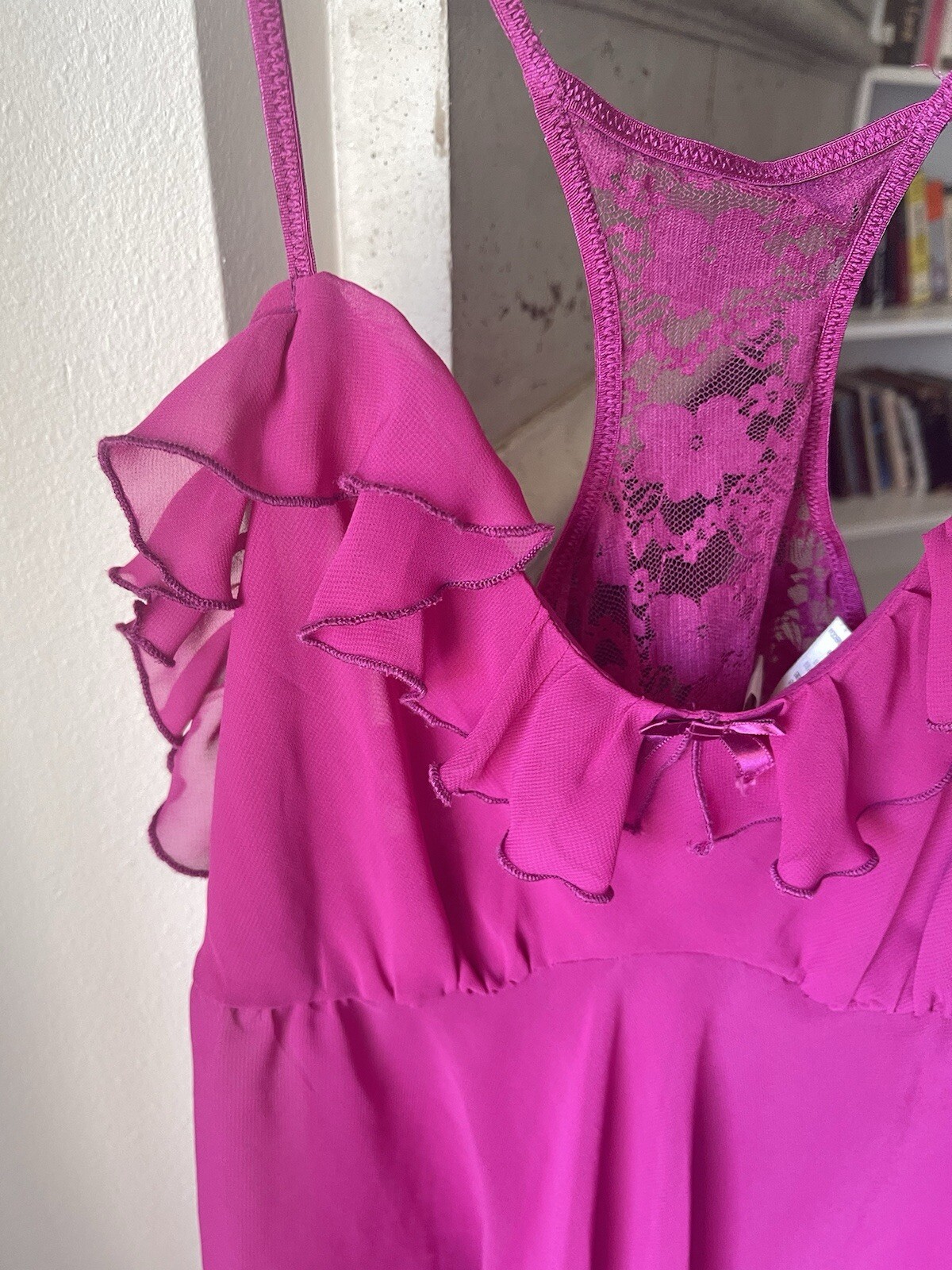Hot Pink Lingerie Nighty Romantic Coquet Slip Dress Ruffles Spring Fairycore