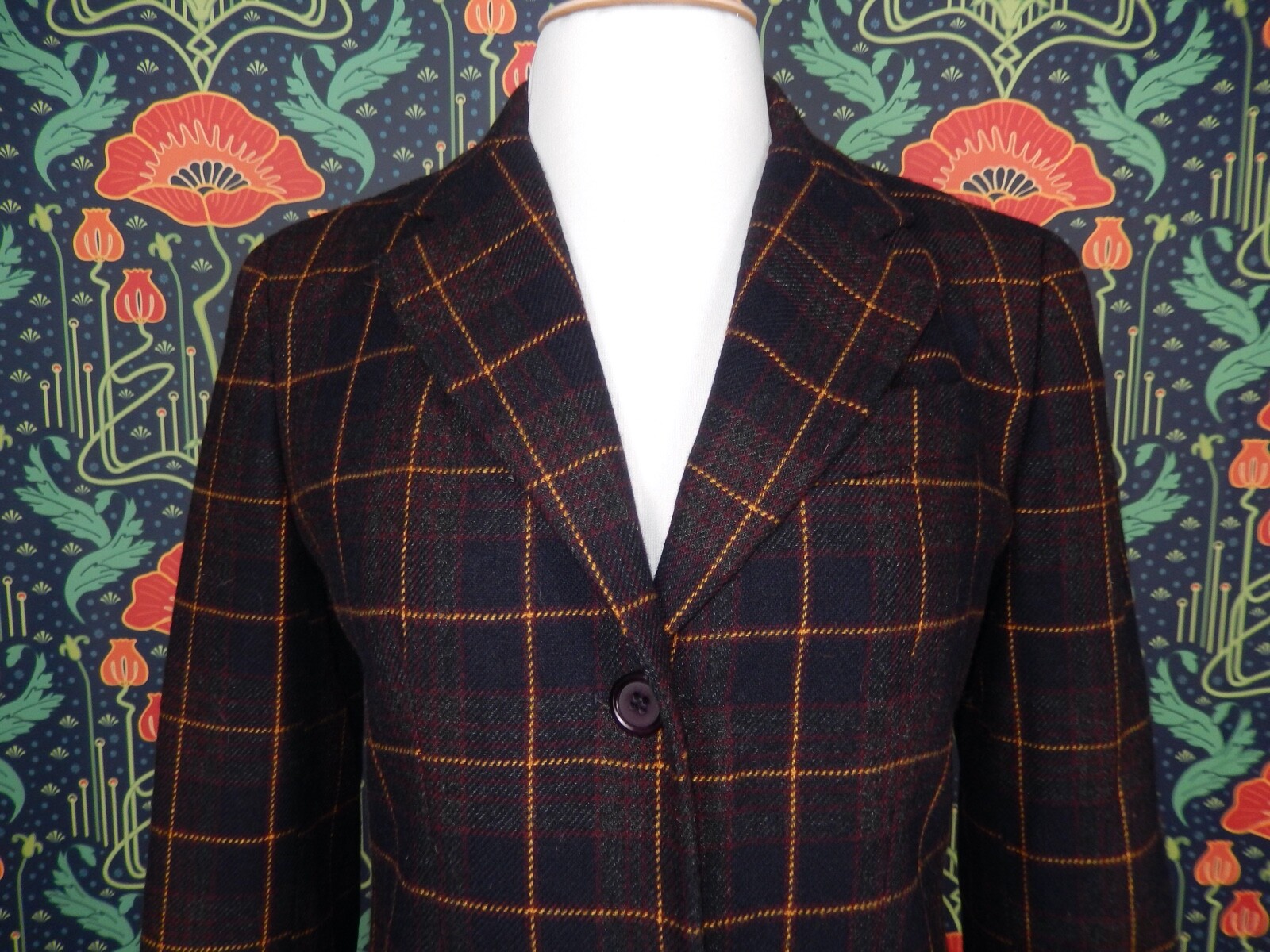 Vintage 90’s Y2K Plaid Schoolboy Blazer Jacket Preppy DKNY Blue Brown 3 Button