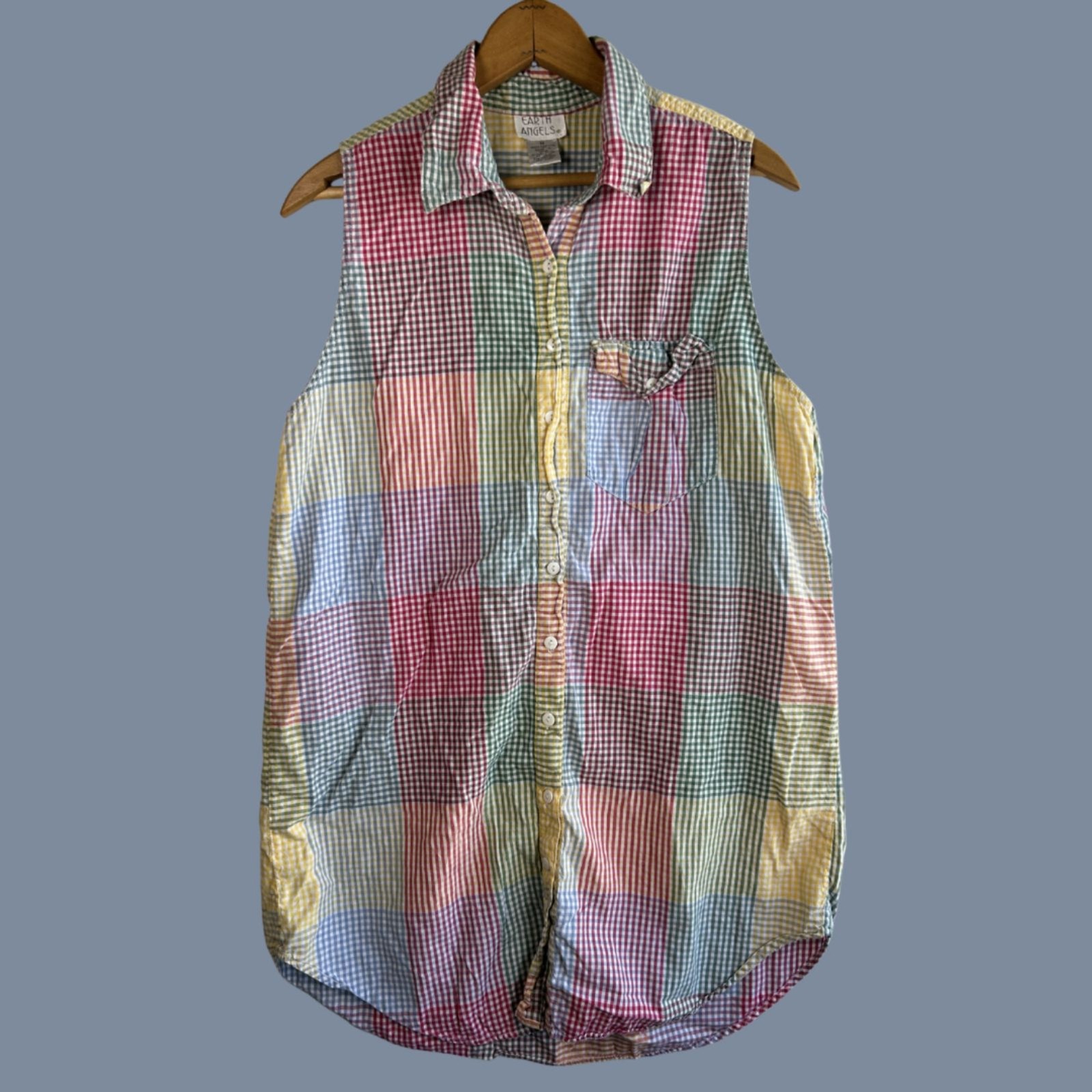 Vintage Earth Angels Sleeveless Plaid Button Front Shirt Dress