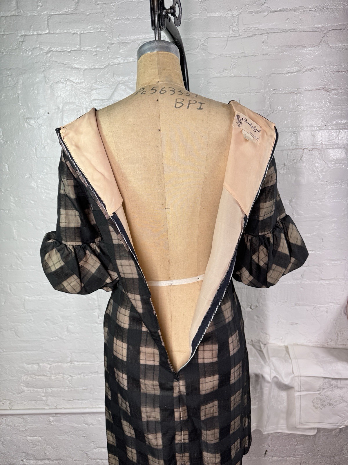 1960s Vintage Black & Nude Illusion Dress w Bubble Cuffs XS Candy Jrs