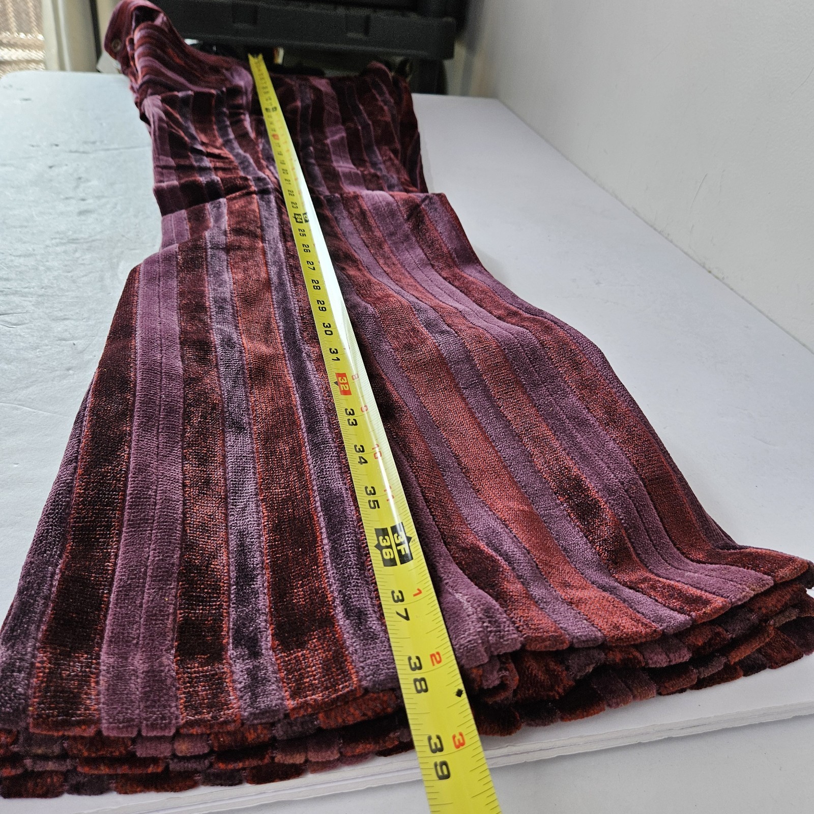 VTG 60S Red&Purple Strip Velvet Carpet Bag FLARED PANTS Bell Bottom Hippy 13/14