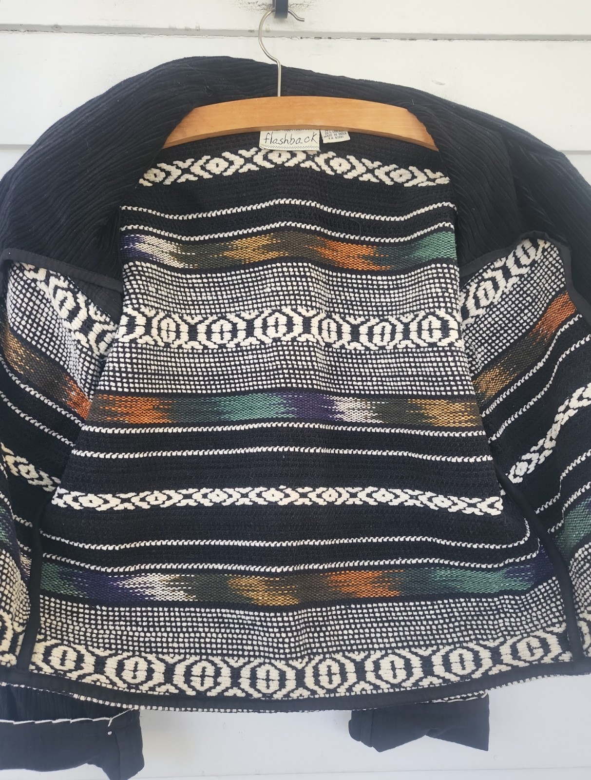 Vintage Flashback Southwestern Boho Woven Shawl Collar 1 Button Blazer Jacket M
